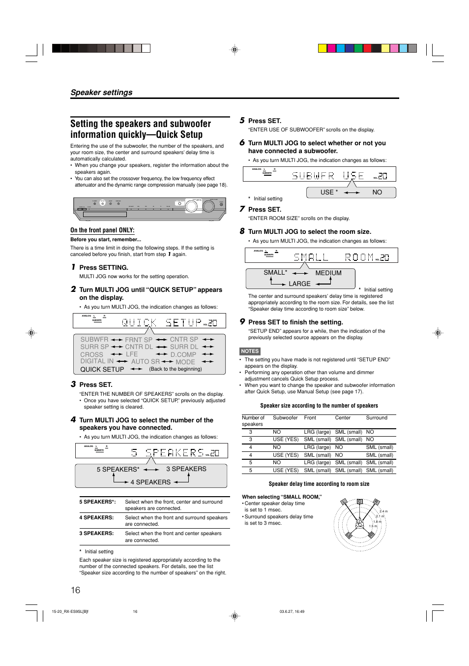 Speaker settings | JVC RX-ES9SL User Manual | Page 20 / 45