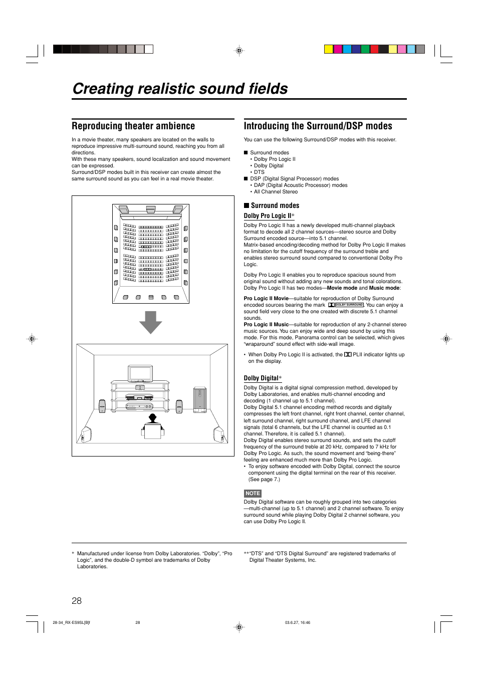 Creating realistic sound fields, Reproducing theater ambience, Introducing the surround/dsp modes | JVC RX-ES9SL User Manual | Page 32 / 45