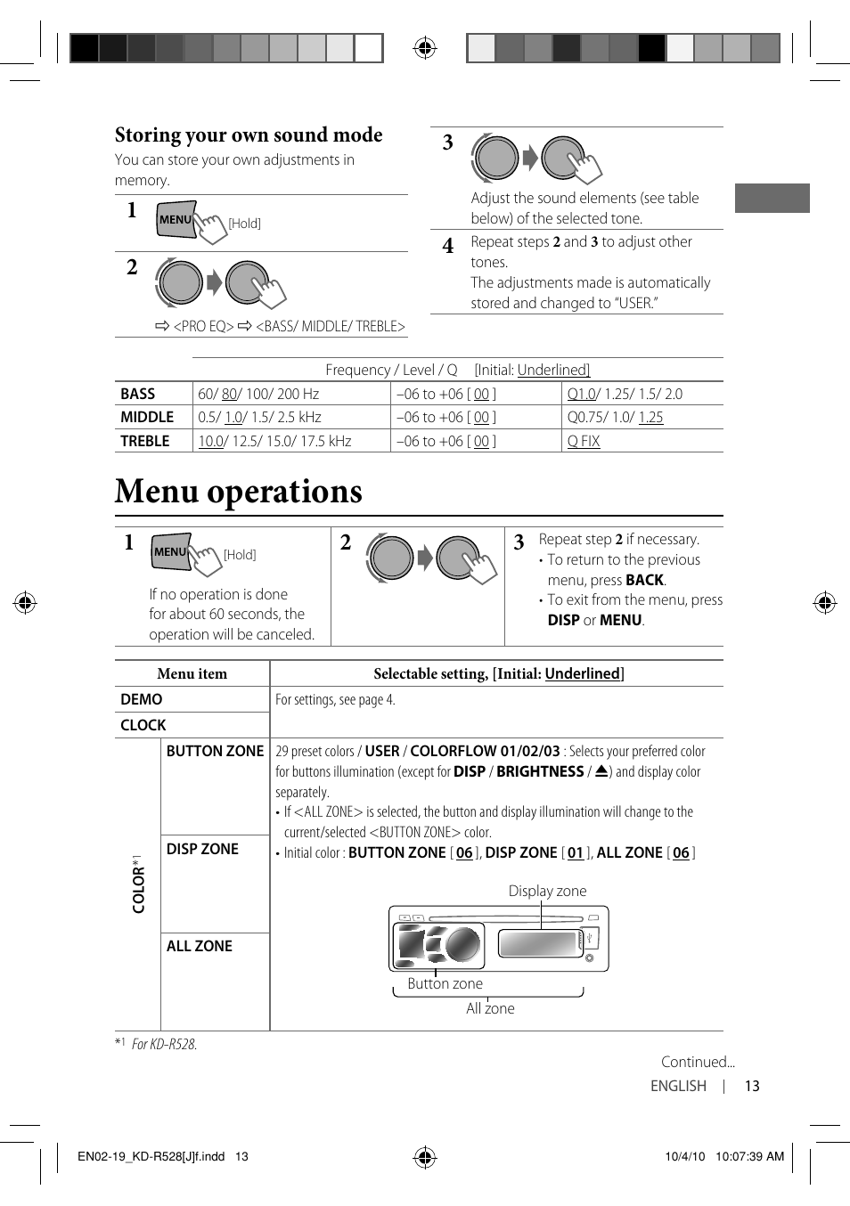 Menu operations, Storing your own sound mode | JVC 0910DTSMDTJEIN User Manual | Page 13 / 55