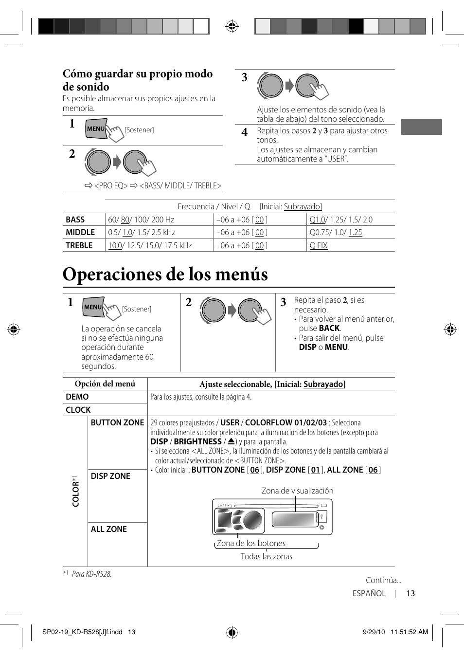 Operaciones de los menús, Cómo guardar su propio modo de sonido | JVC 0910DTSMDTJEIN User Manual | Page 31 / 55