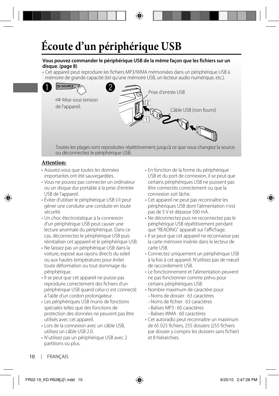 Écoute d’un périphérique usb | JVC 0910DTSMDTJEIN User Manual | Page 46 / 55