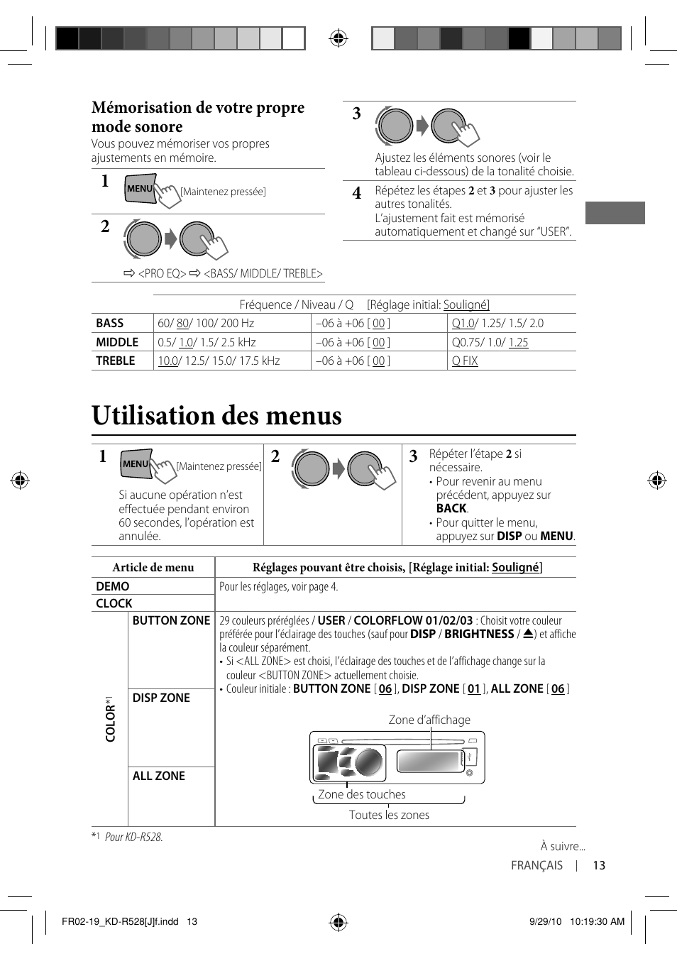 Utilisation des menus, Mémorisation de votre propre mode sonore | JVC 0910DTSMDTJEIN User Manual | Page 49 / 55