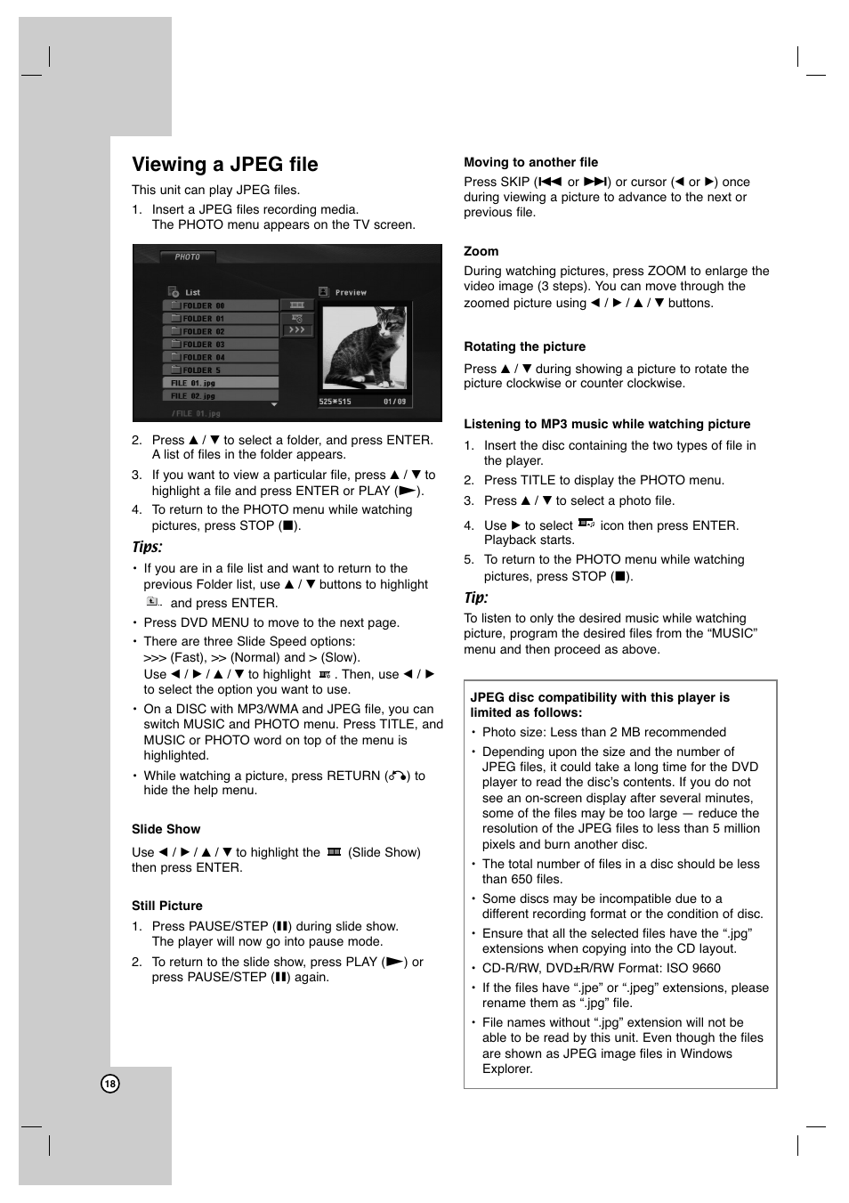 Viewing a jpeg file | JVC XV-N370B User Manual | Page 18 / 97
