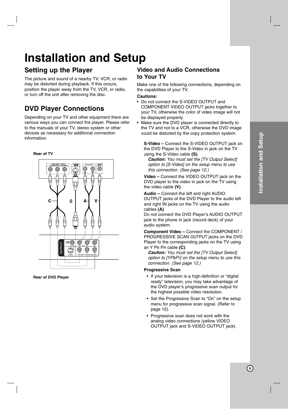 Installation and setup, Setting up the player, Dvd player connections | Operation reference introduction, Video and audio connections to your tv | JVC XV-N370B User Manual | Page 34 / 97