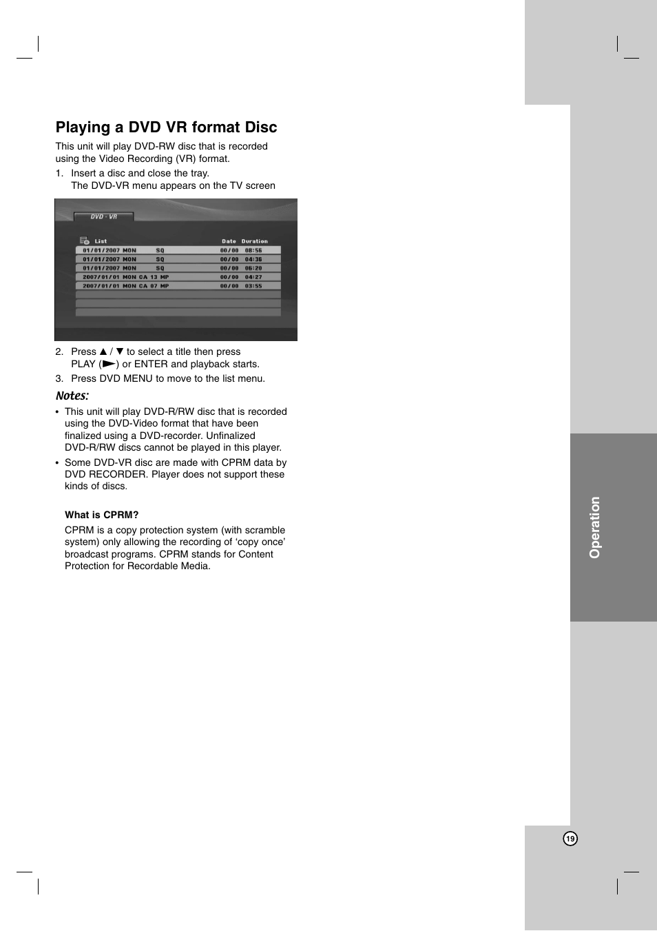 Playing a dvd vr format disc, Operation | JVC XV-N370B User Manual | Page 44 / 97
