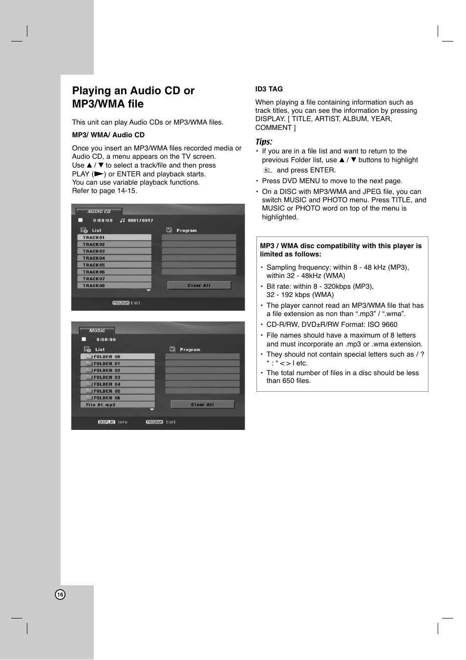 Playing an audio cd or mp3/wma file | JVC XV-N370B User Manual | Page 65 / 97