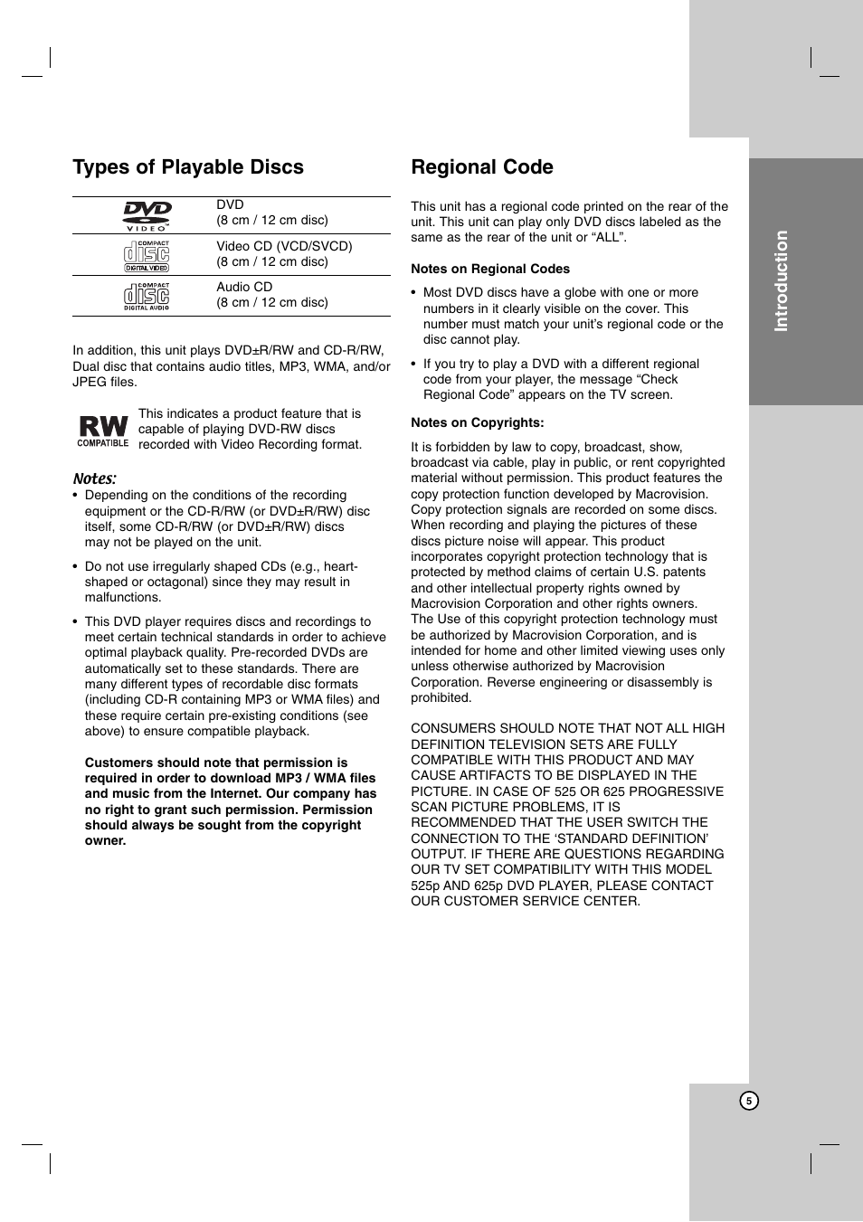 Types of playable discs, Regional code, Operation reference installation and setup | Introduction | JVC XV-N370B User Manual | Page 78 / 97