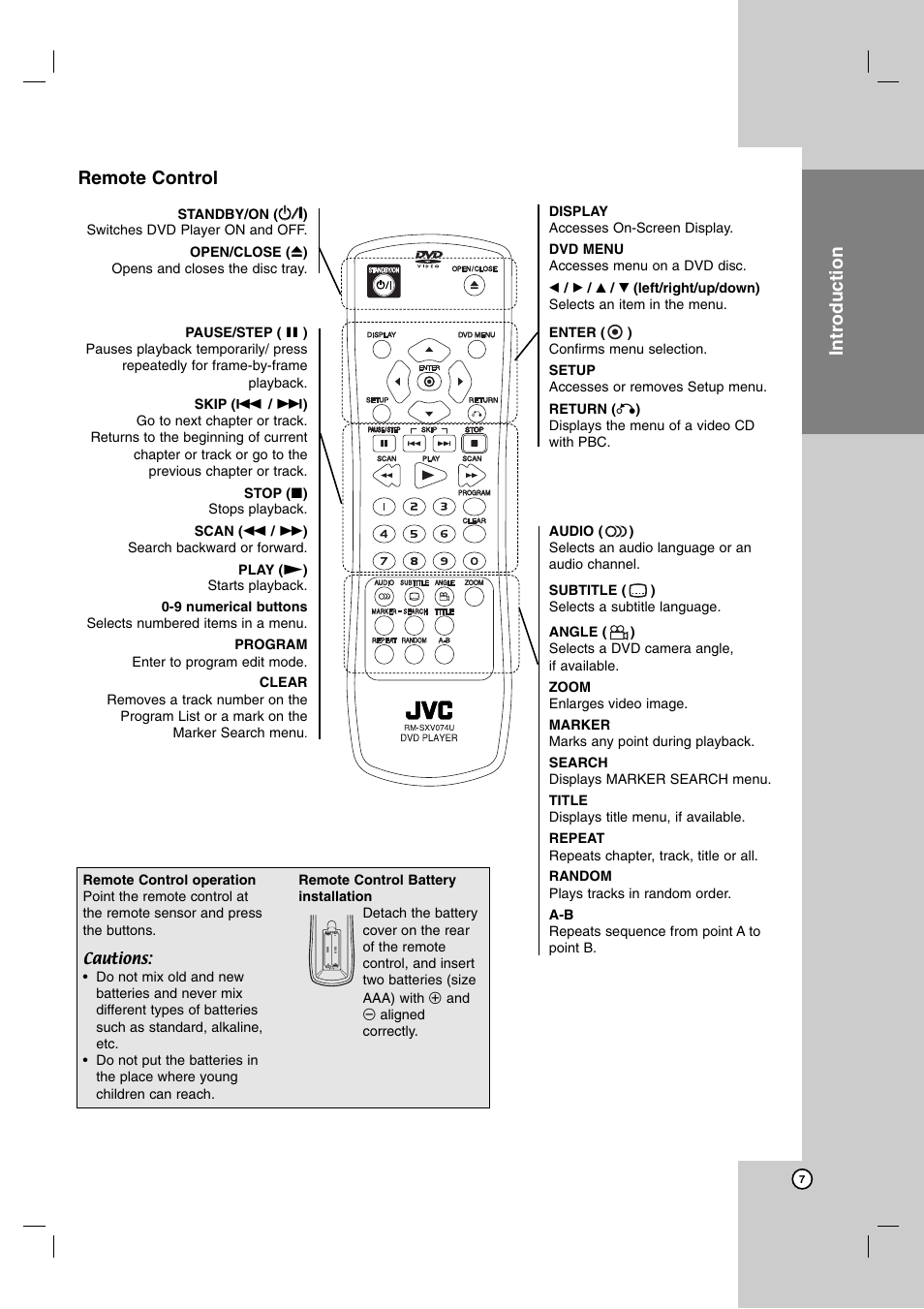 Operation reference installation and setup, Introduction remote control | JVC XV-N370B User Manual | Page 80 / 97