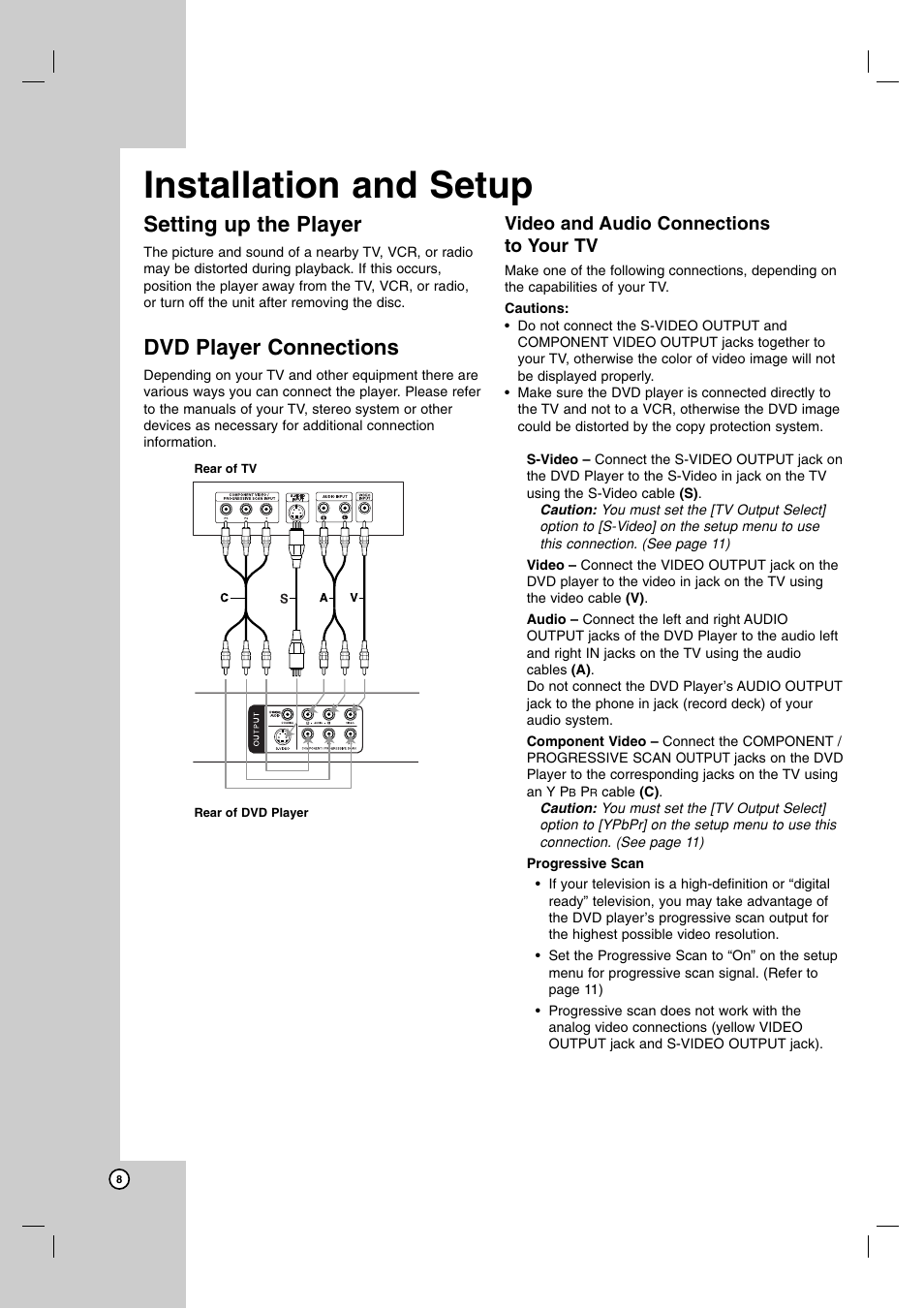 Installation and setup, Setting up the player, Dvd player connections | Video and audio connections to your tv | JVC XV-N370B User Manual | Page 81 / 97
