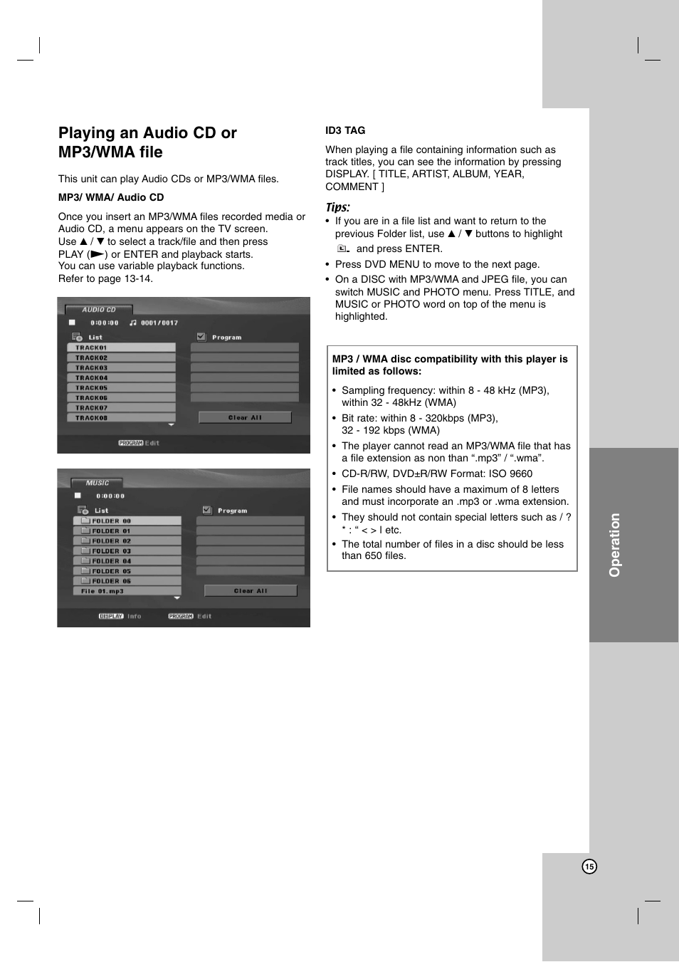 Playing an audio cd or mp3/wma file, Operation | JVC XV-N370B User Manual | Page 88 / 97