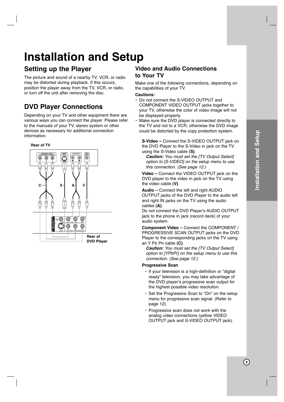 Installation and setup, Setting up the player, Dvd player connections | Operation reference introduction, Video and audio connections to your tv | JVC XV-N370B User Manual | Page 9 / 97