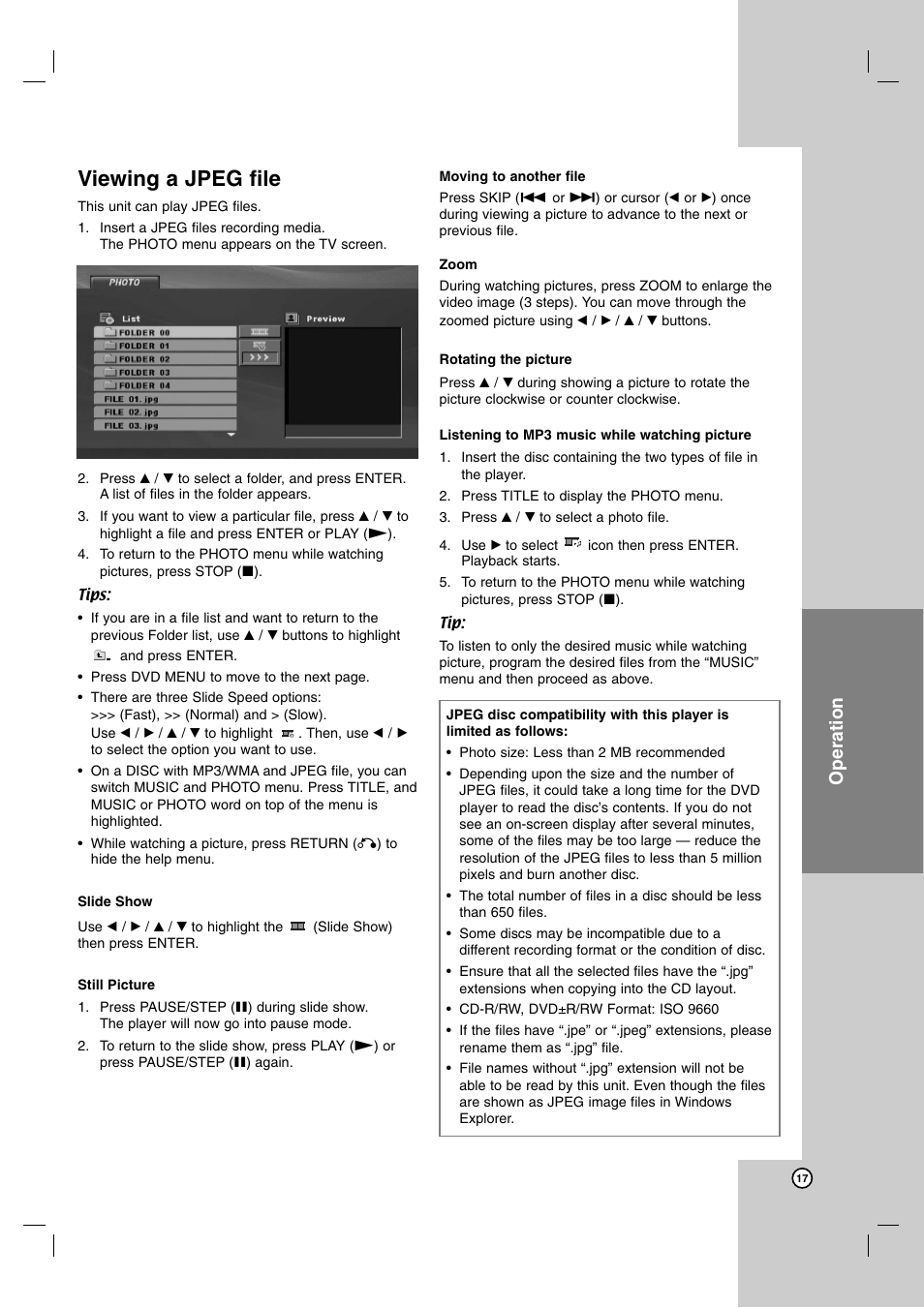 Viewing a jpeg file, Operation | JVC XV-N370B User Manual | Page 90 / 97