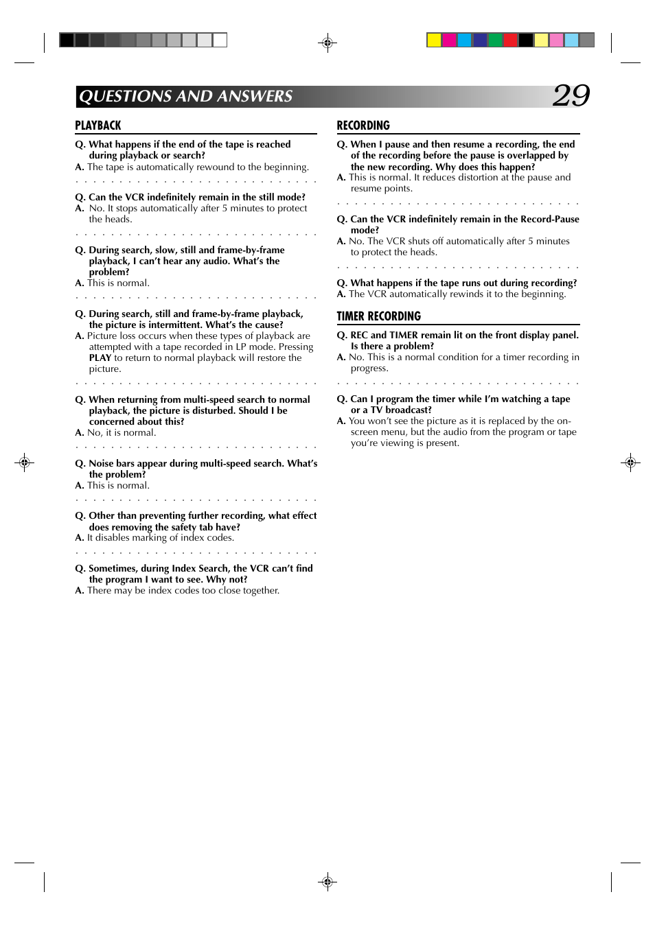 Questions and answers | JVC HR-A22U User Manual | Page 29 / 34