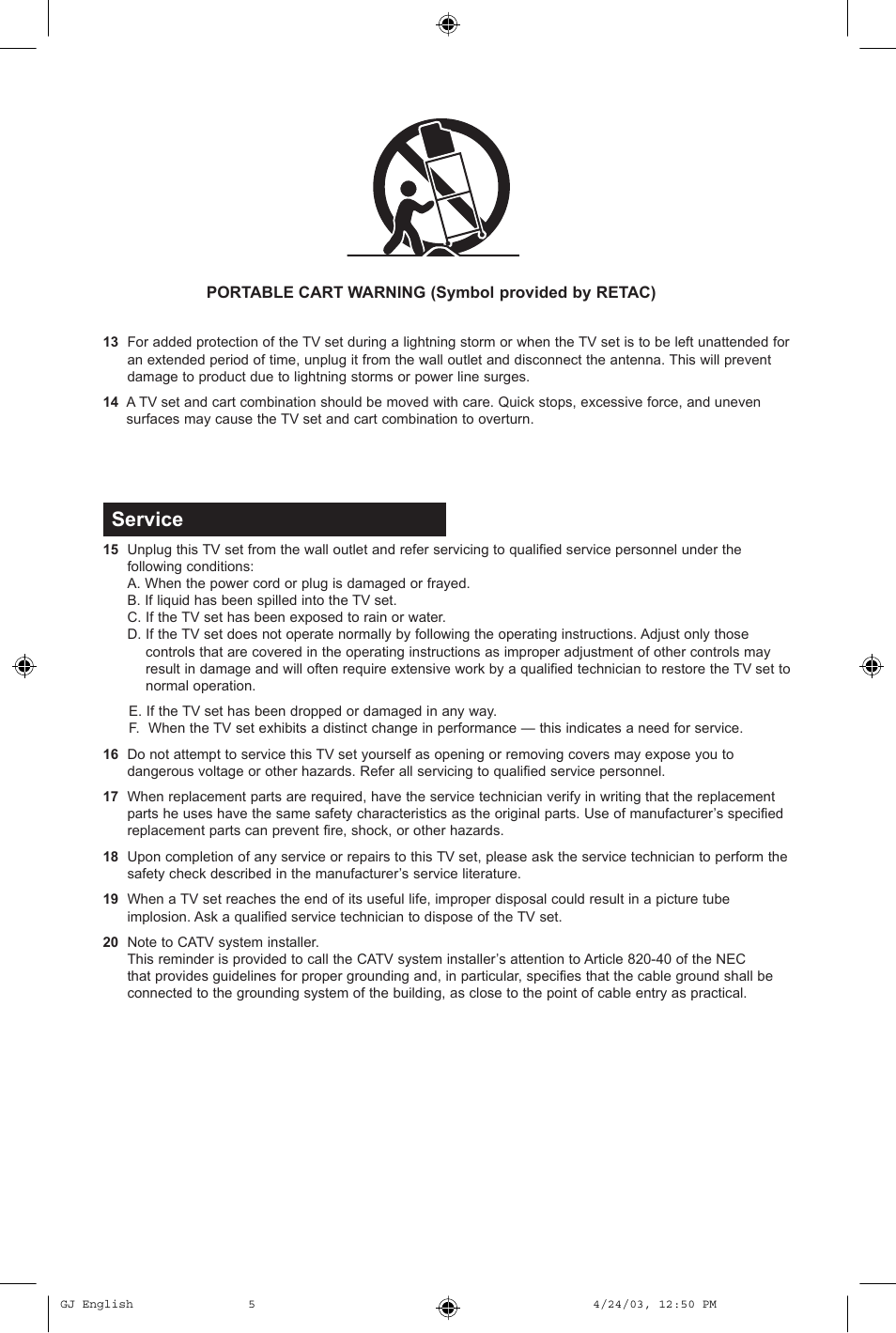 Service | JVC AV 32FA44 User Manual | Page 5 / 56