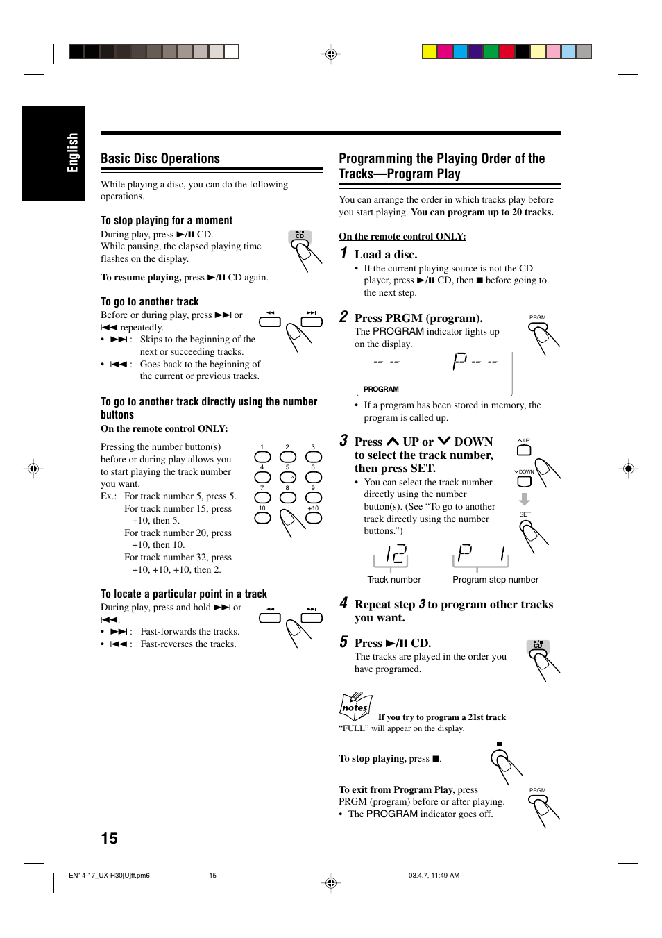 English basic disc operations | JVC UX-H30 User Manual | Page 18 / 60