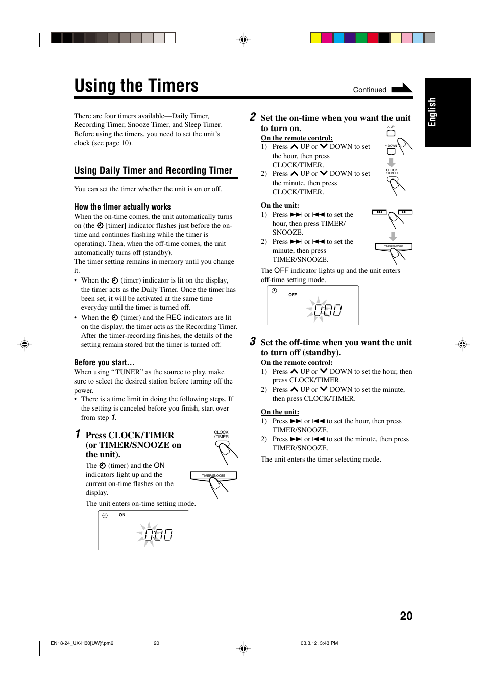Using the timers, English, Using daily timer and recording timer | JVC UX-H30 User Manual | Page 53 / 60