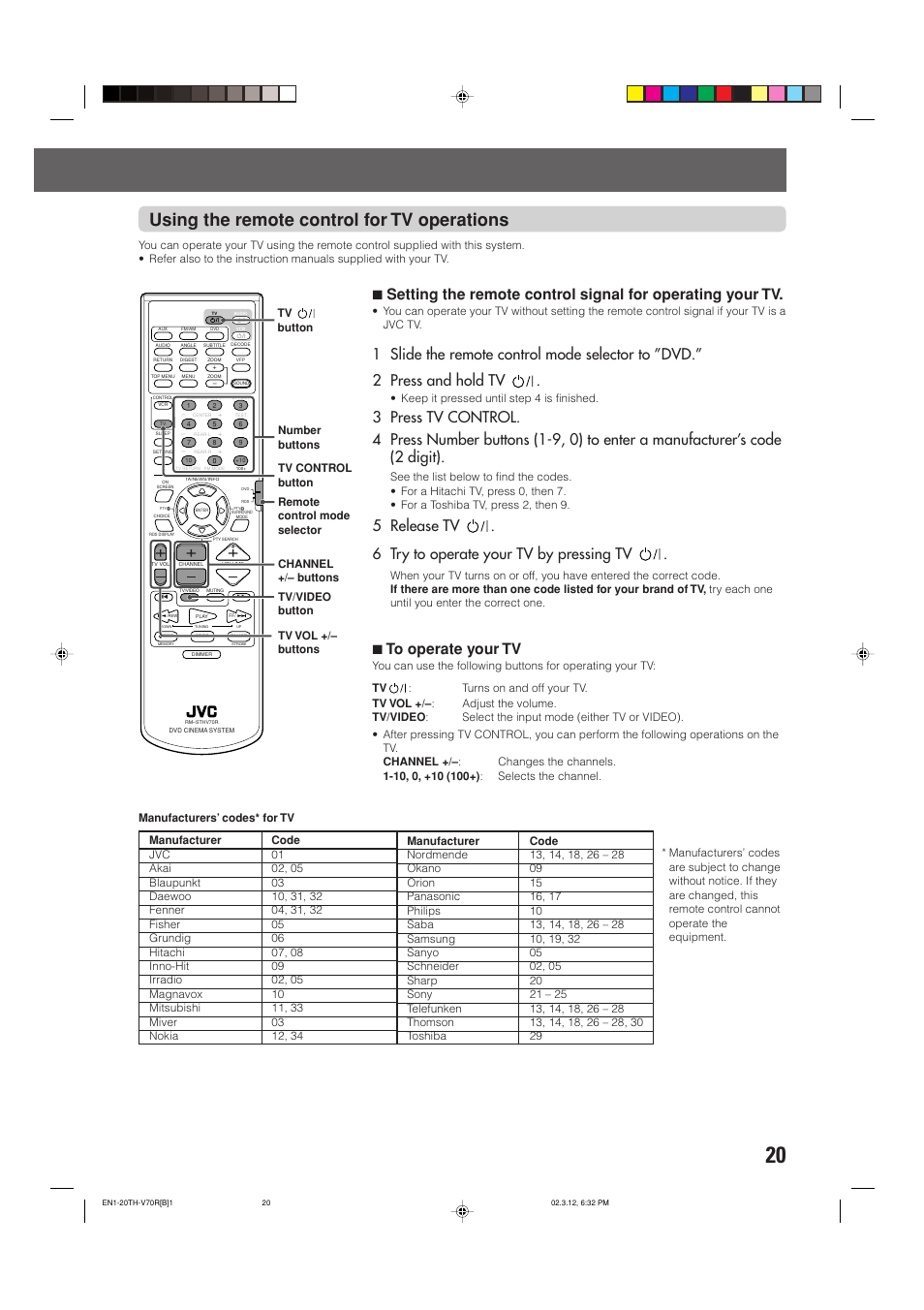 Using the remote control for tv operations, 7to operate your tv | JVC LVT0865-004A User Manual | Page 25 / 84