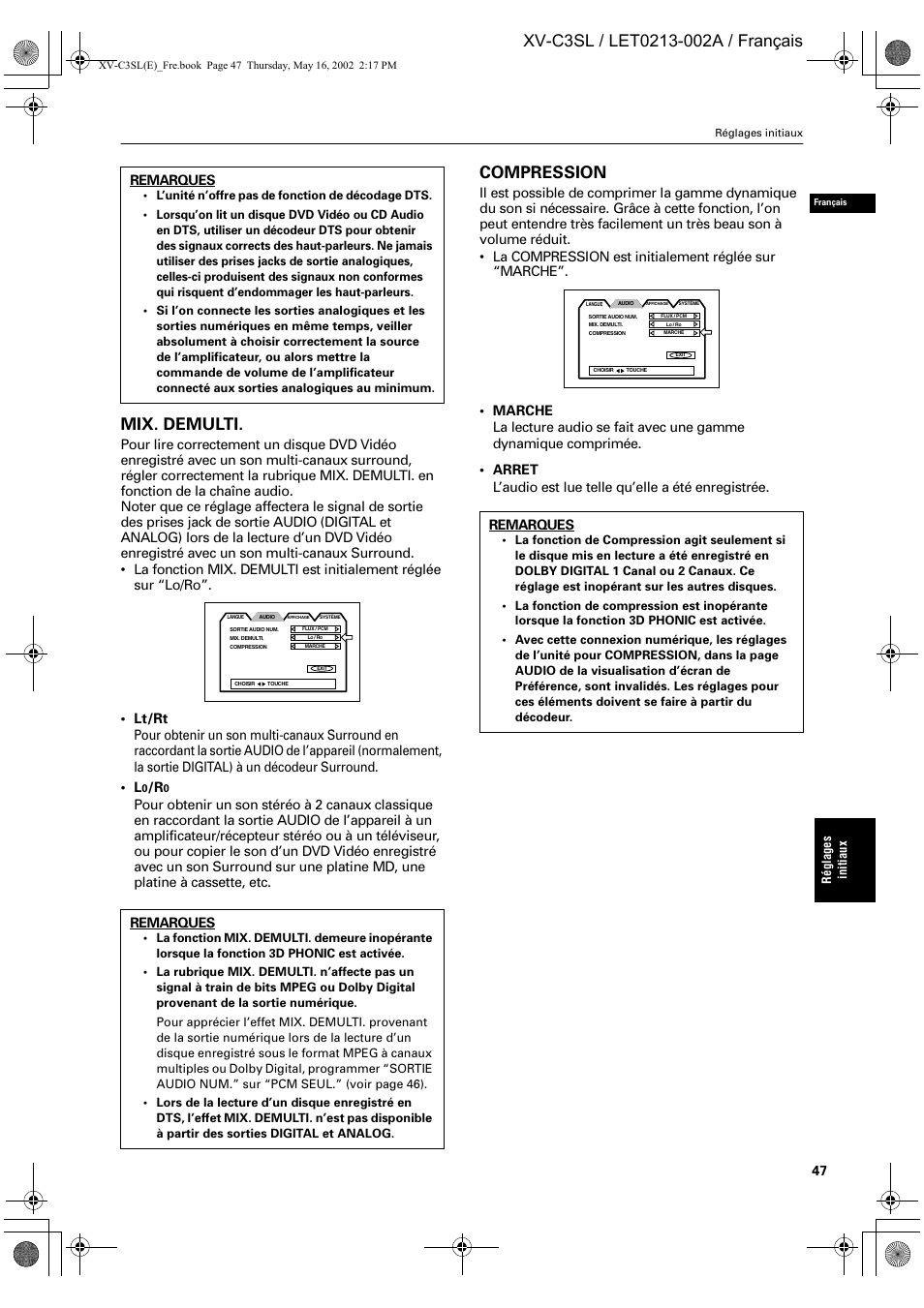 Compression, Remarques | JVC XV-C3SL User Manual | Page 108 / 177