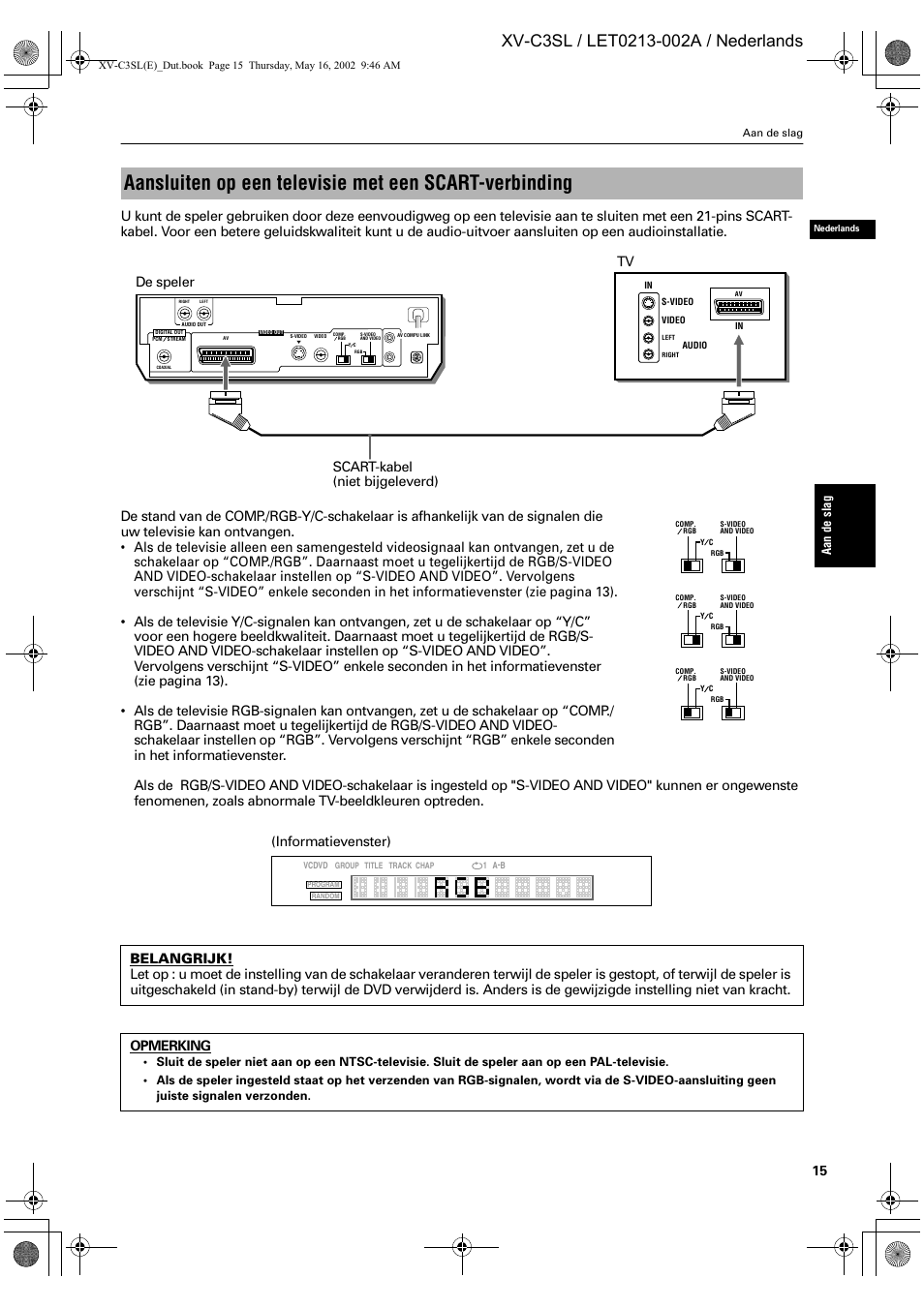 Tv de speler scart-kabel (niet bijgeleverd), Informatievenster) | JVC XV-C3SL User Manual | Page 133 / 177