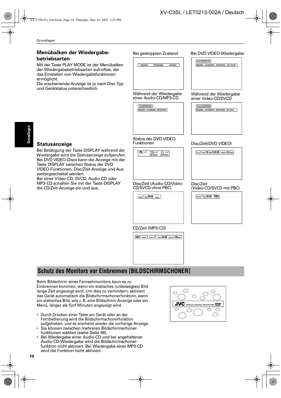 Statusanzeige | JVC XV-C3SL User Manual | Page 14 / 177