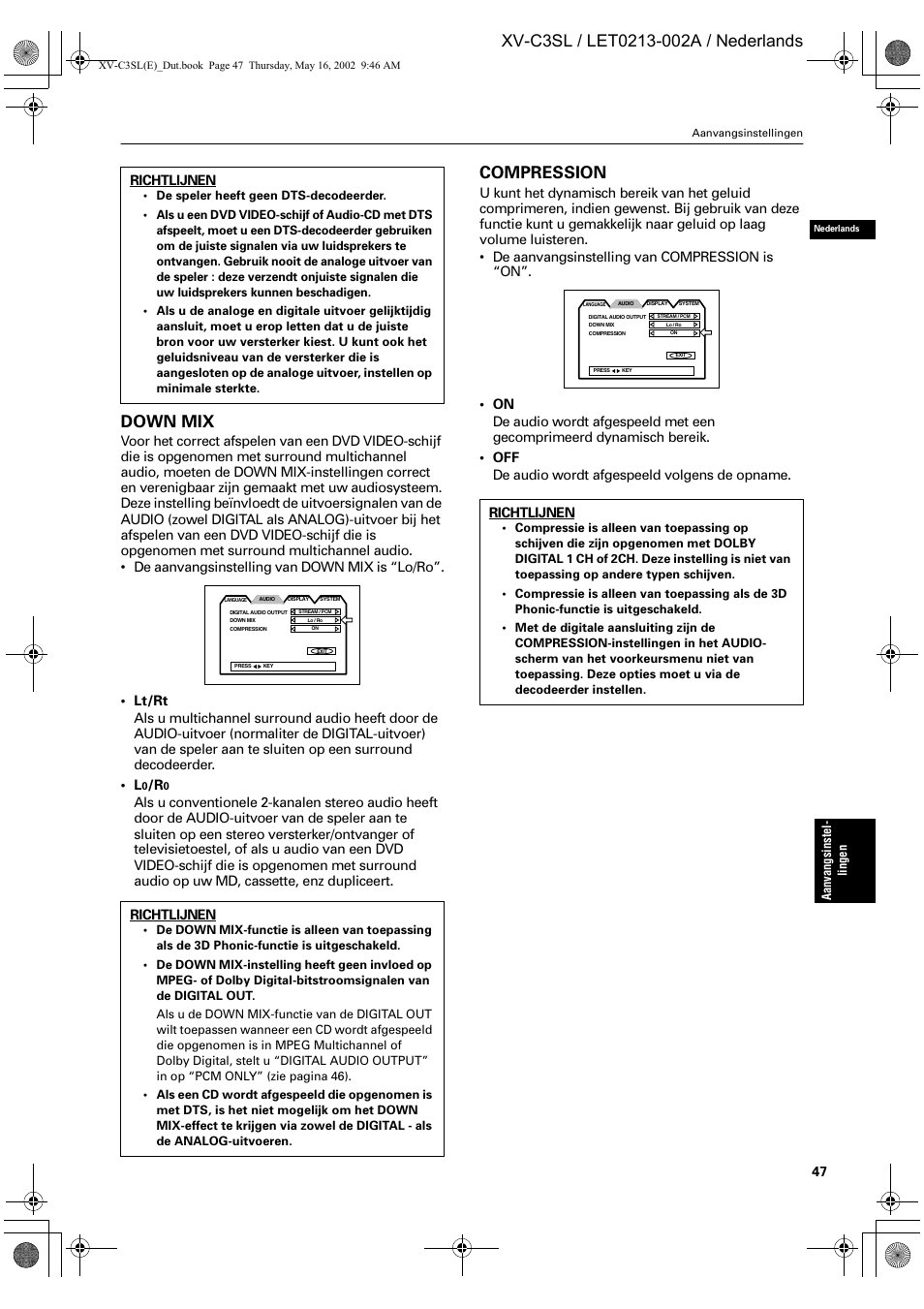 Compression, Richtlijnen | JVC XV-C3SL User Manual | Page 165 / 177