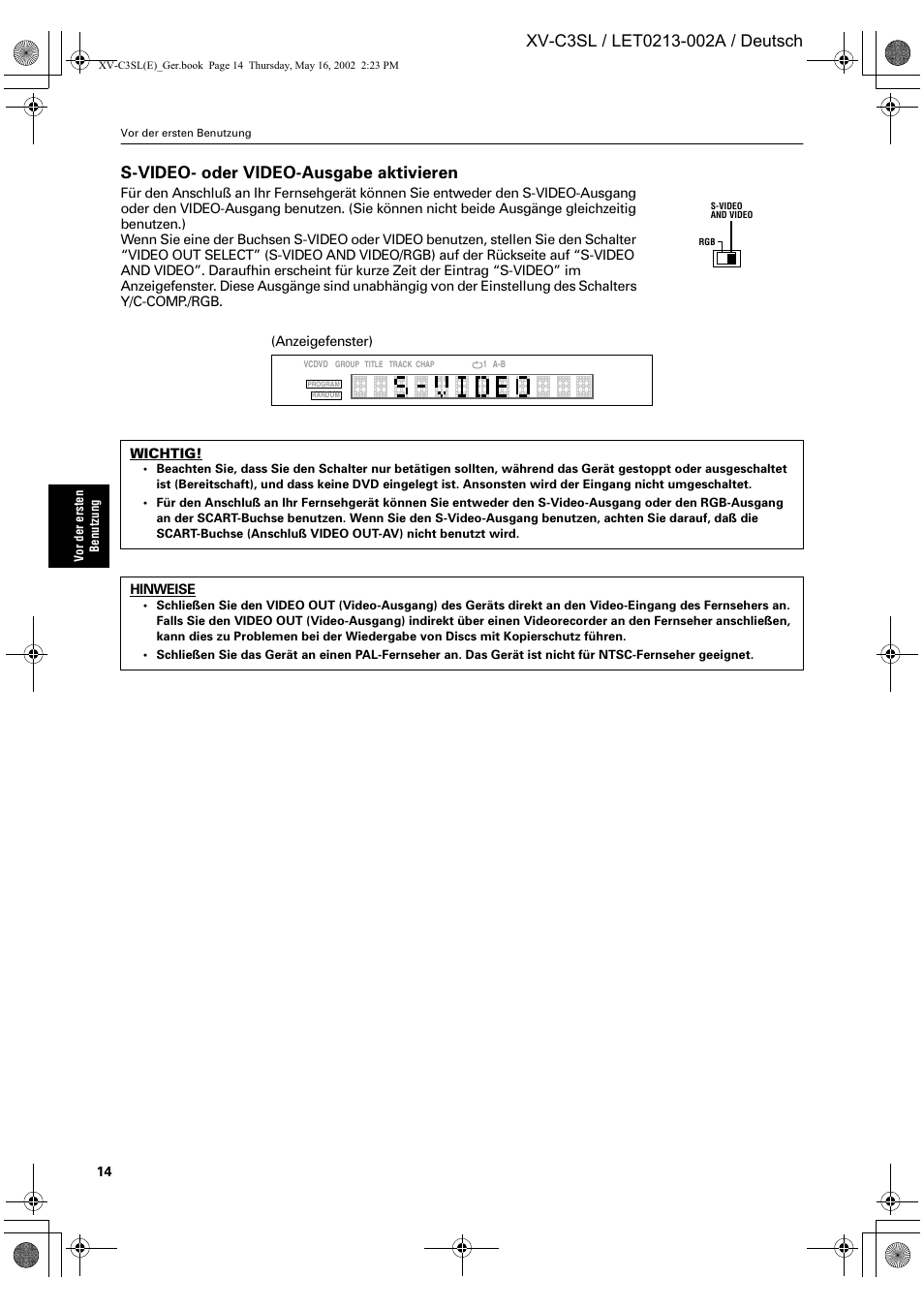 JVC XV-C3SL User Manual | Page 18 / 177