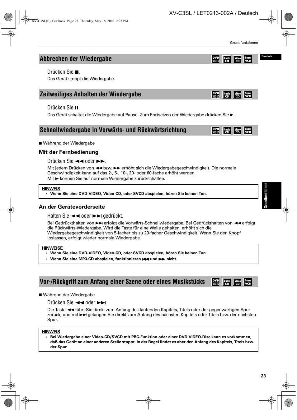 JVC XV-C3SL User Manual | Page 27 / 177