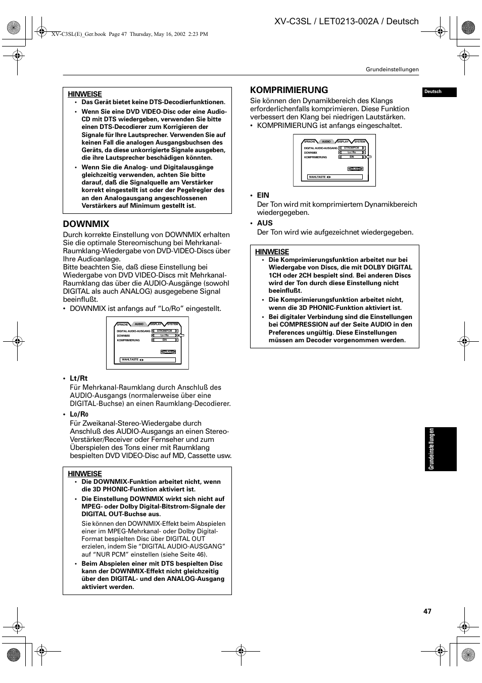 Komprimierung, Hinweise | JVC XV-C3SL User Manual | Page 51 / 177