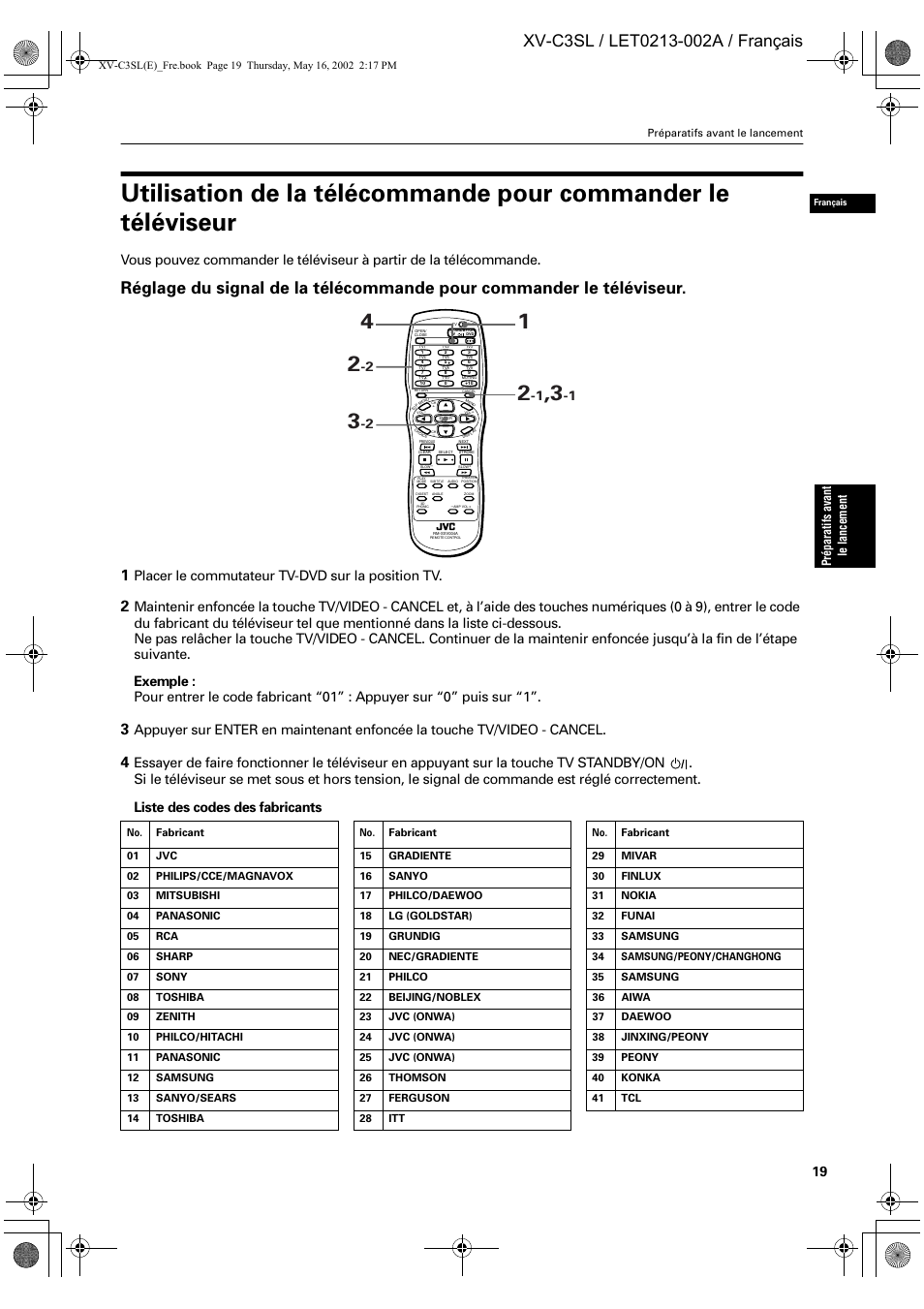 Placer le commutateur tv-dvd sur la position tv | JVC XV-C3SL User Manual | Page 80 / 177