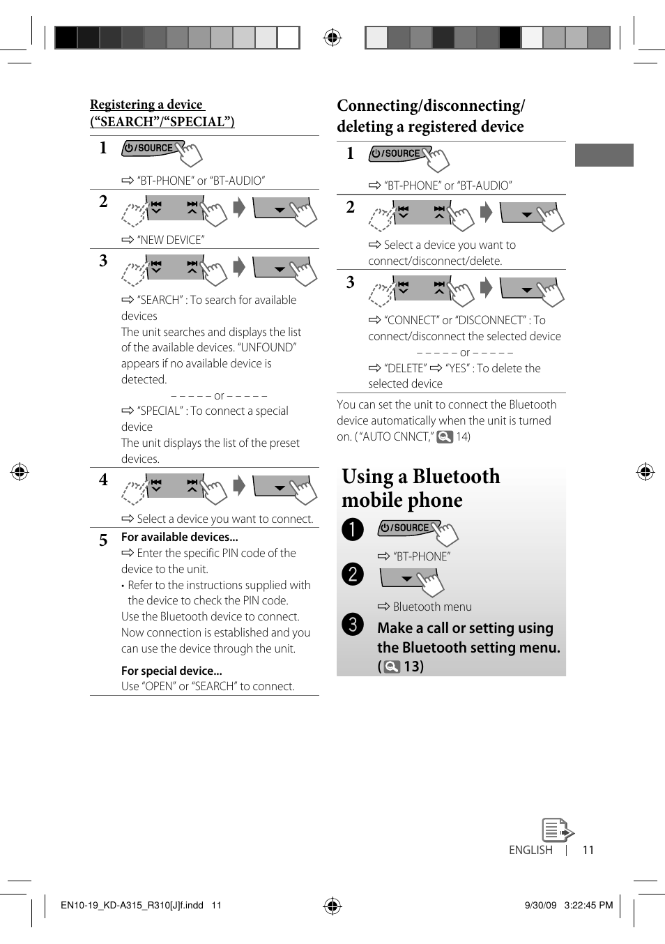 Using a bluetooth mobile phone | JVC GET0626-001B User Manual | Page 11 / 107