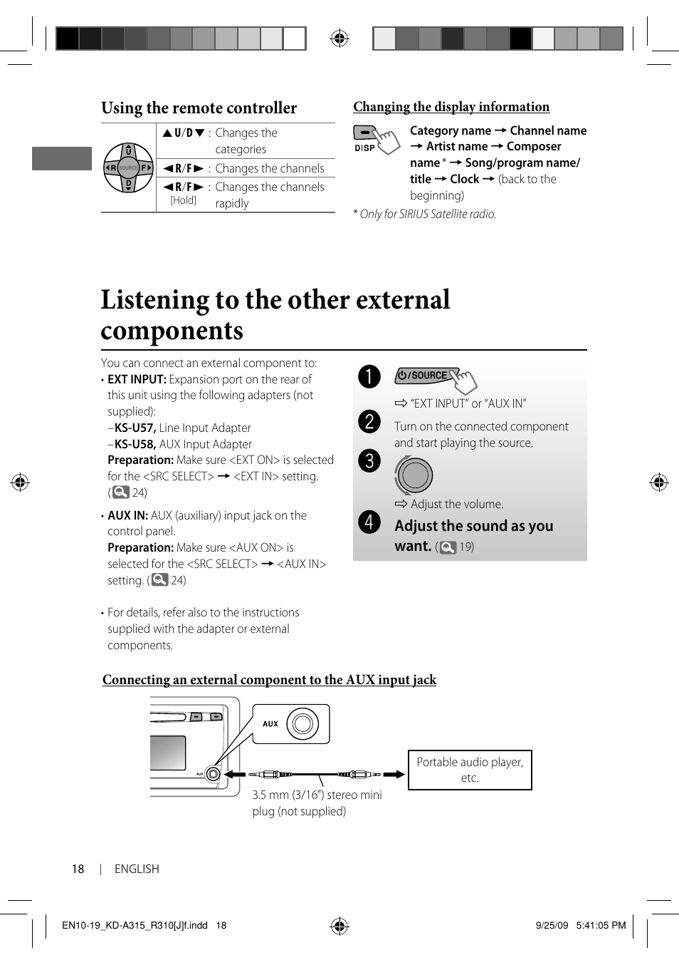 Listening to the other external components, Using the remote controller | JVC GET0626-001B User Manual | Page 18 / 107