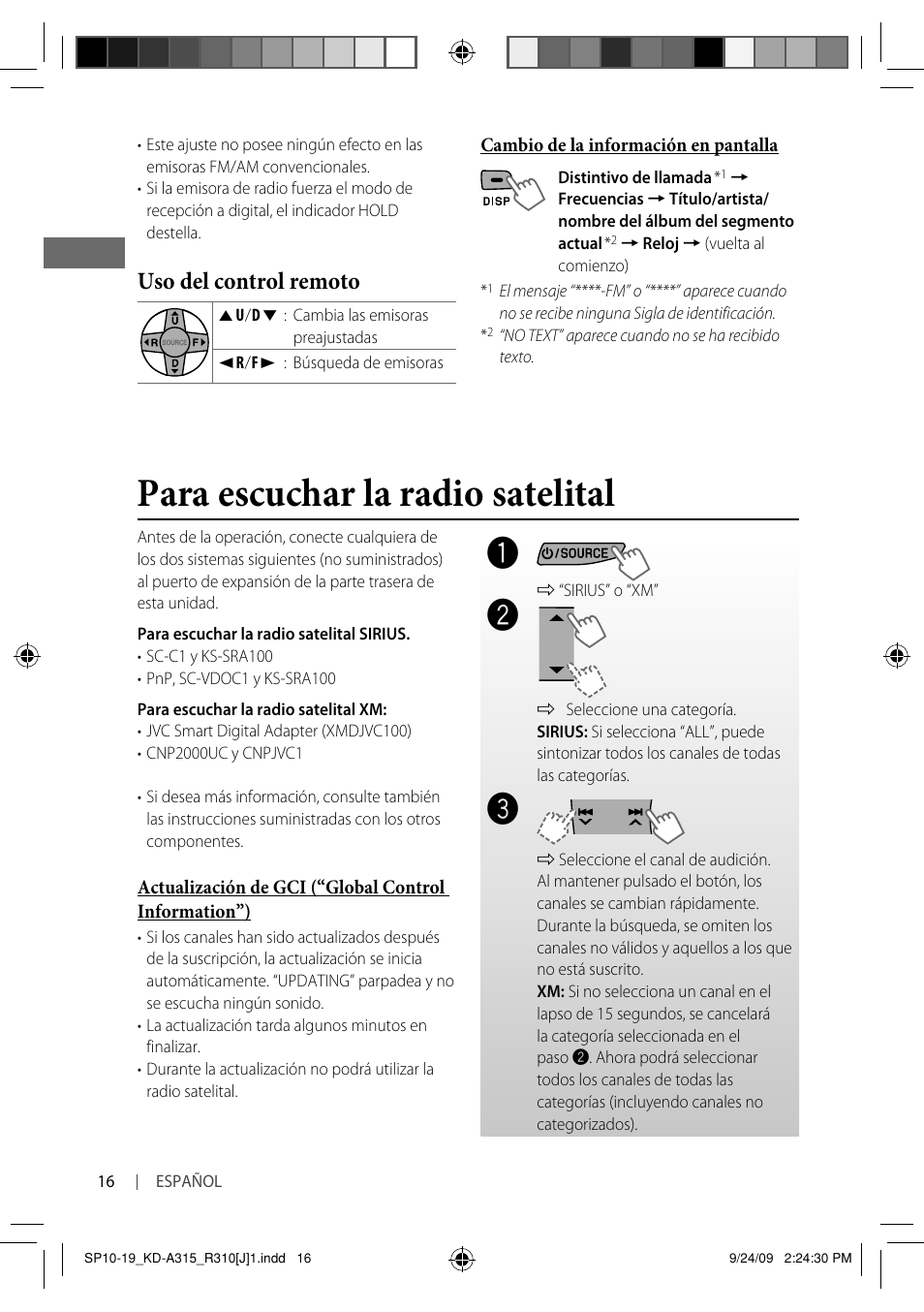 Para escuchar la radio satelital, Uso del control remoto | JVC GET0626-001B User Manual | Page 50 / 107