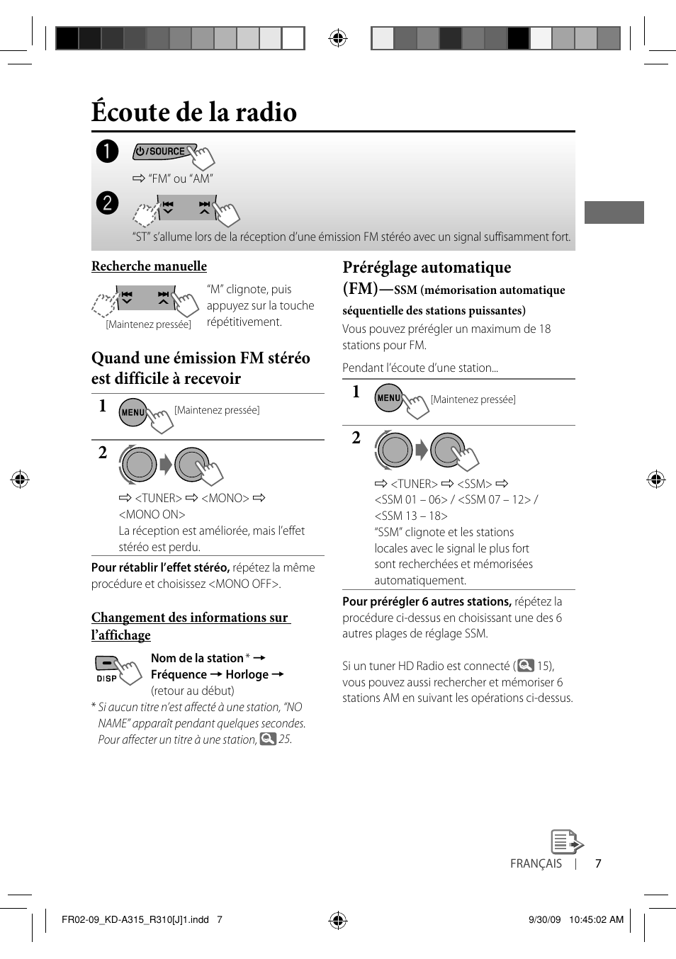Écoute de la radio, Préréglage automatique (fm) | JVC GET0626-001B User Manual | Page 75 / 107