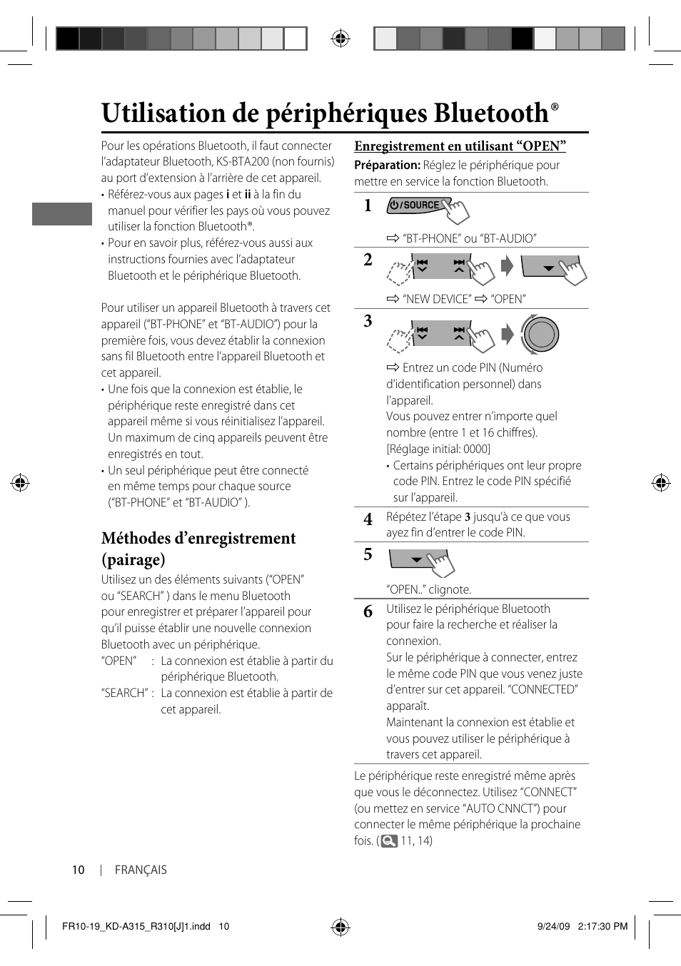 Utilisation de périphériques bluetooth, Méthodes d’enregistrement (pairage) | JVC GET0626-001B User Manual | Page 78 / 107