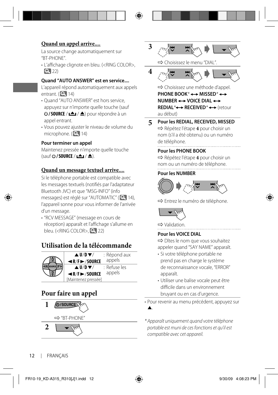 Utilisation de la télécommande, Pour faire un appel | JVC GET0626-001B User Manual | Page 80 / 107