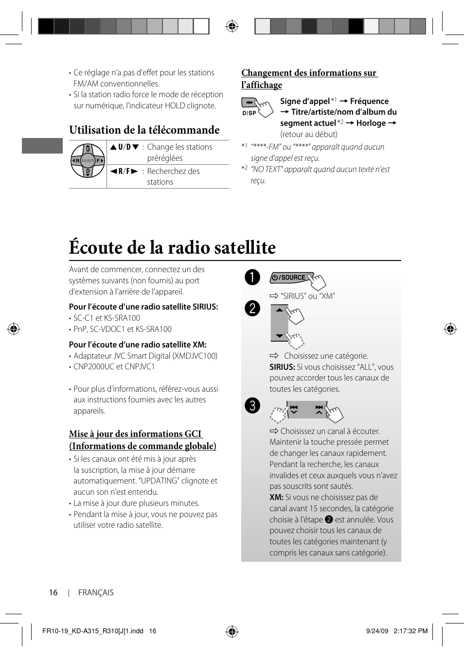 Écoute de la radio satellite, Utilisation de la télécommande | JVC GET0626-001B User Manual | Page 84 / 107