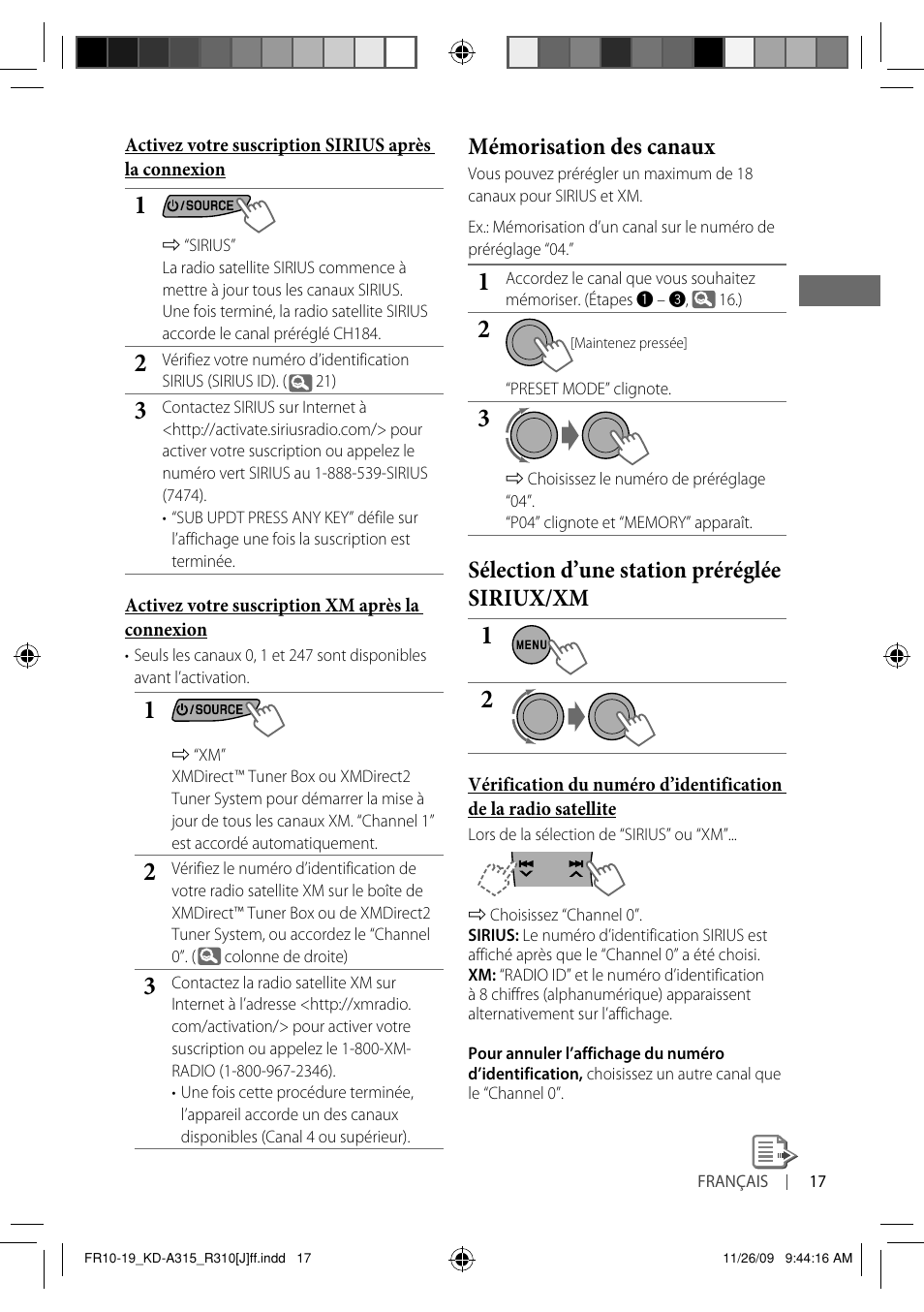 Mémorisation des canaux, Sélection d’une station préréglée siriux/xm | JVC GET0626-001B User Manual | Page 85 / 107