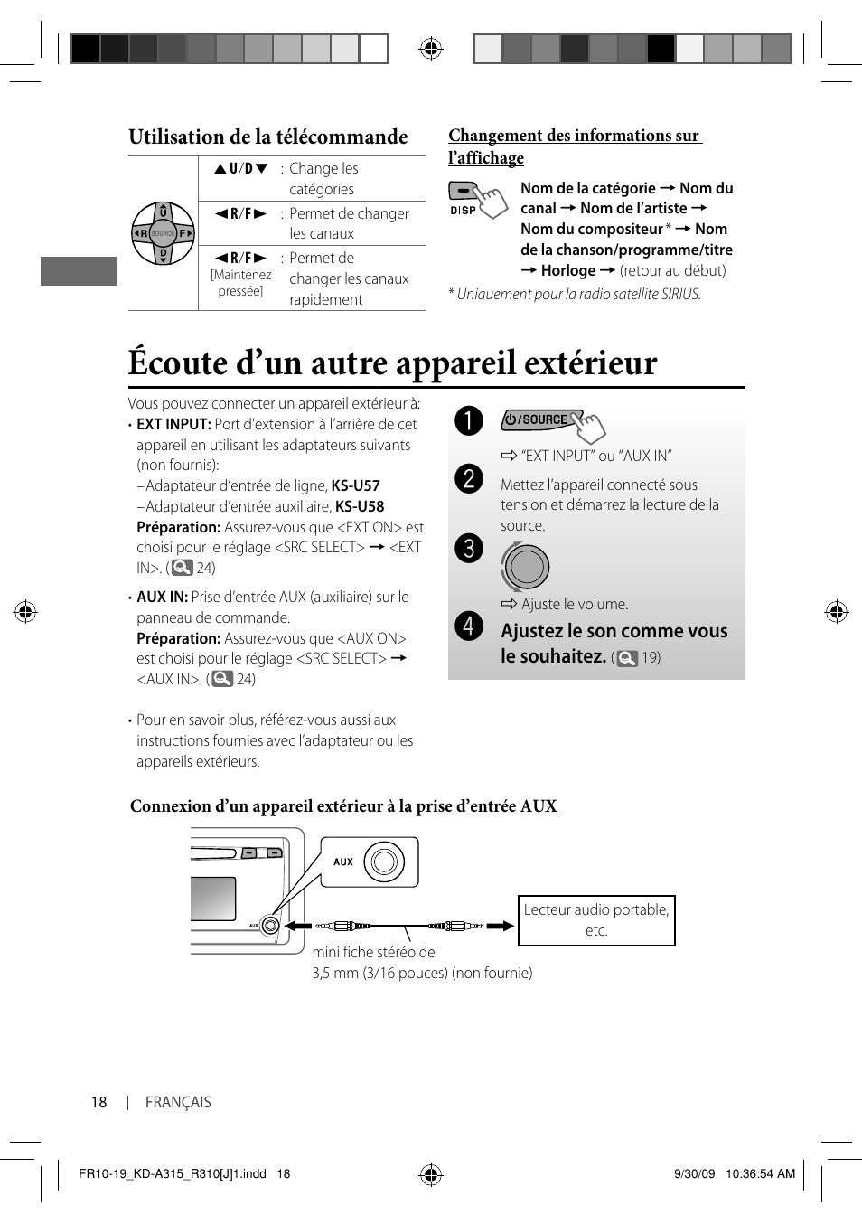 Écoute d’un autre appareil extérieur, Utilisation de la télécommande | JVC GET0626-001B User Manual | Page 86 / 107