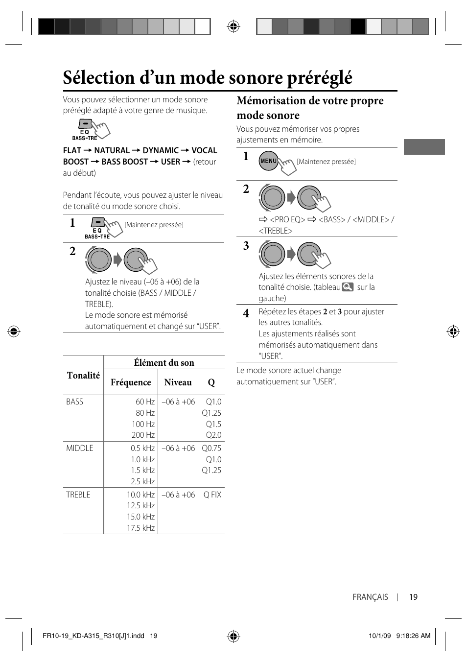 Sélection d’un mode sonore préréglé, Mémorisation de votre propre mode sonore | JVC GET0626-001B User Manual | Page 87 / 107