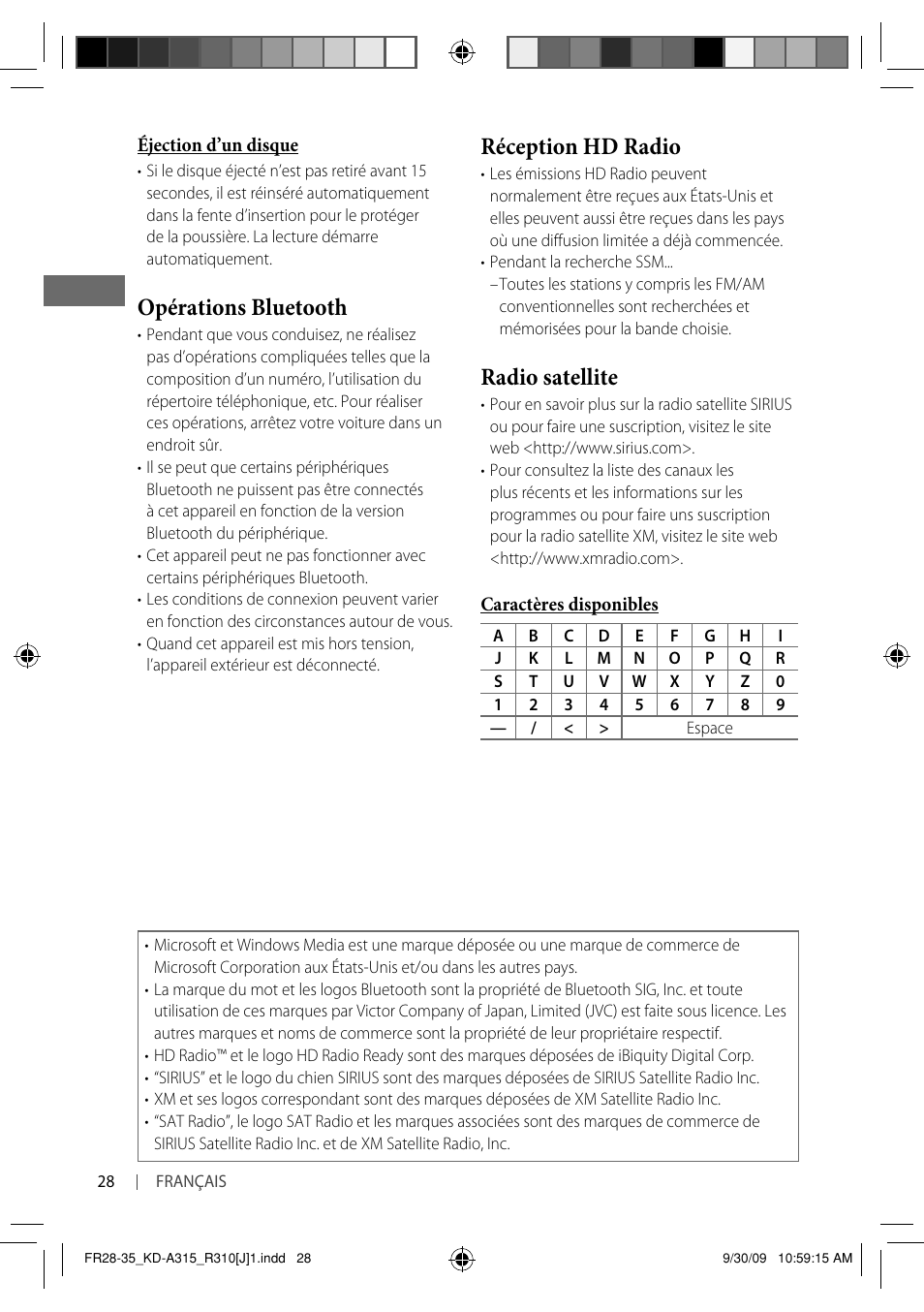 Opérations bluetooth, Réception hd radio, Radio satellite | JVC GET0626-001B User Manual | Page 96 / 107