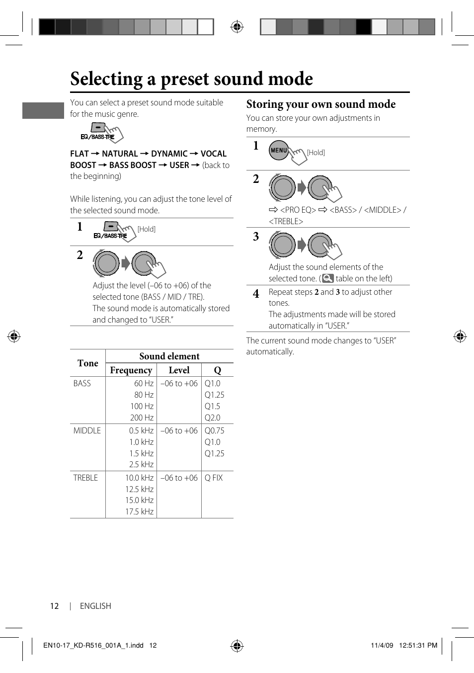 Selecting a preset sound mode, Storing your own sound mode | JVC GET0635-003A User Manual | Page 18 / 92