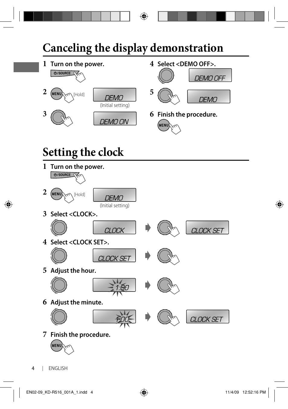 Canceling the display demonstration, Setting the clock | JVC GET0635-003A User Manual | Page 38 / 92