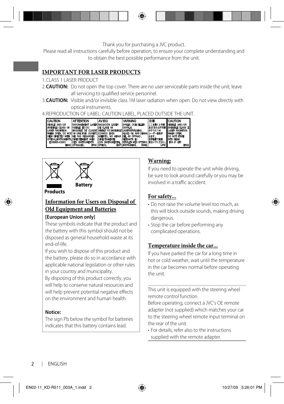 Important for laser products | JVC GET0635-003A User Manual | Page 64 / 92