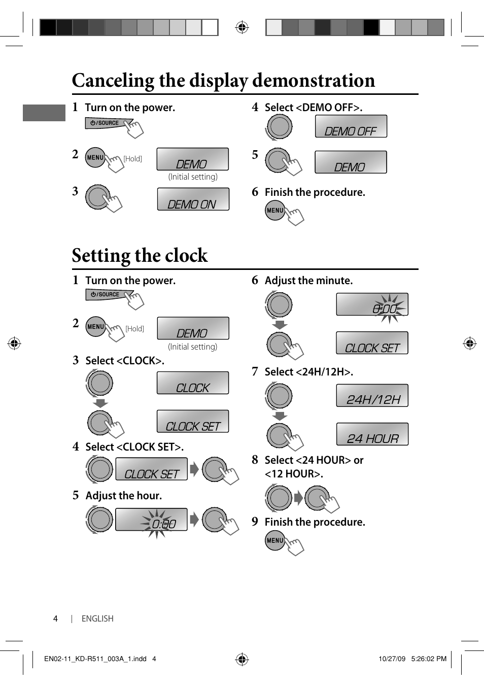 Canceling the display demonstration, Setting the clock | JVC GET0635-003A User Manual | Page 66 / 92