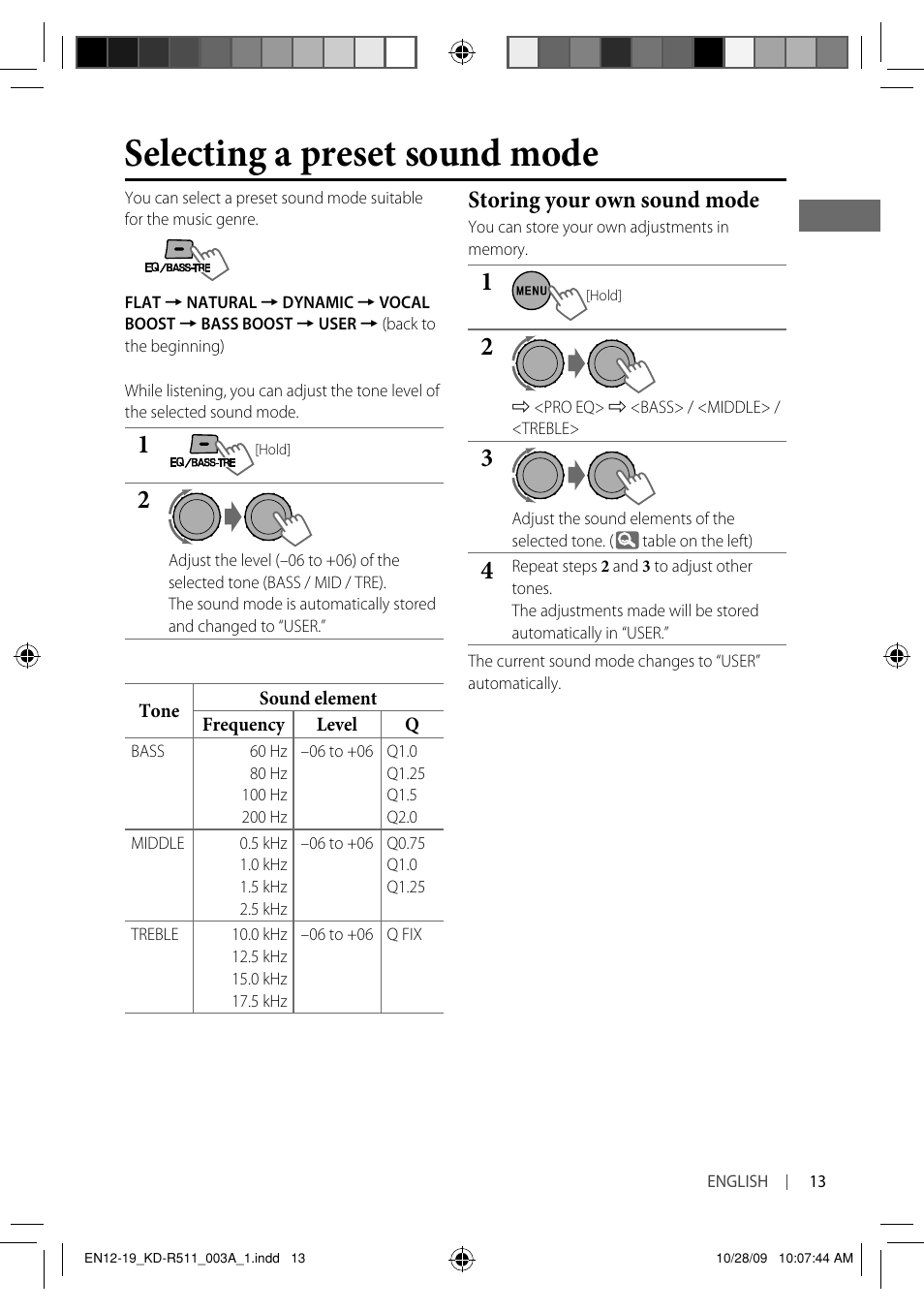 Selecting a preset sound mode, Storing your own sound mode | JVC GET0635-003A User Manual | Page 75 / 92