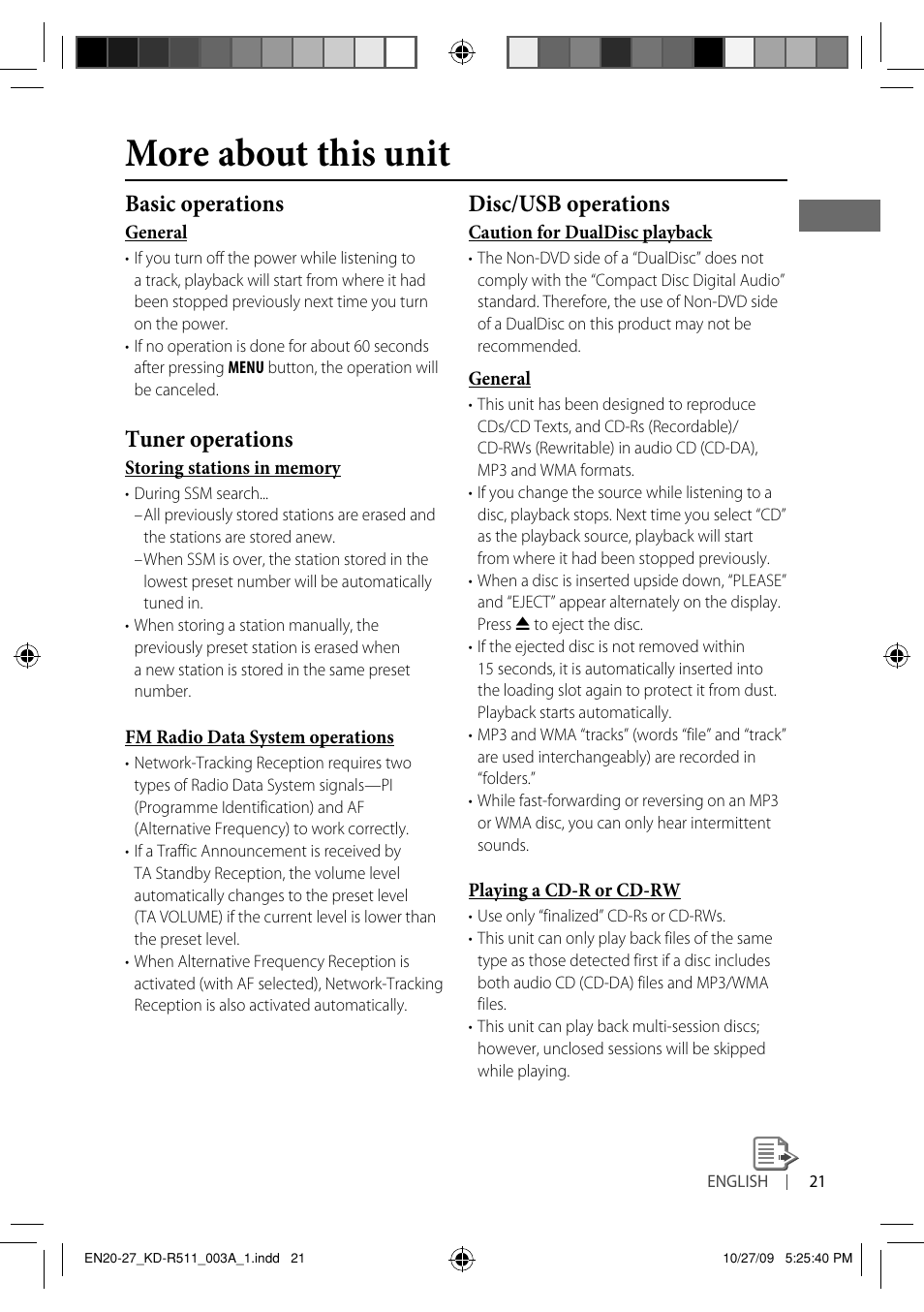 More about this unit, Basic operations, Tuner operations | Disc/usb operations | JVC GET0635-003A User Manual | Page 83 / 92