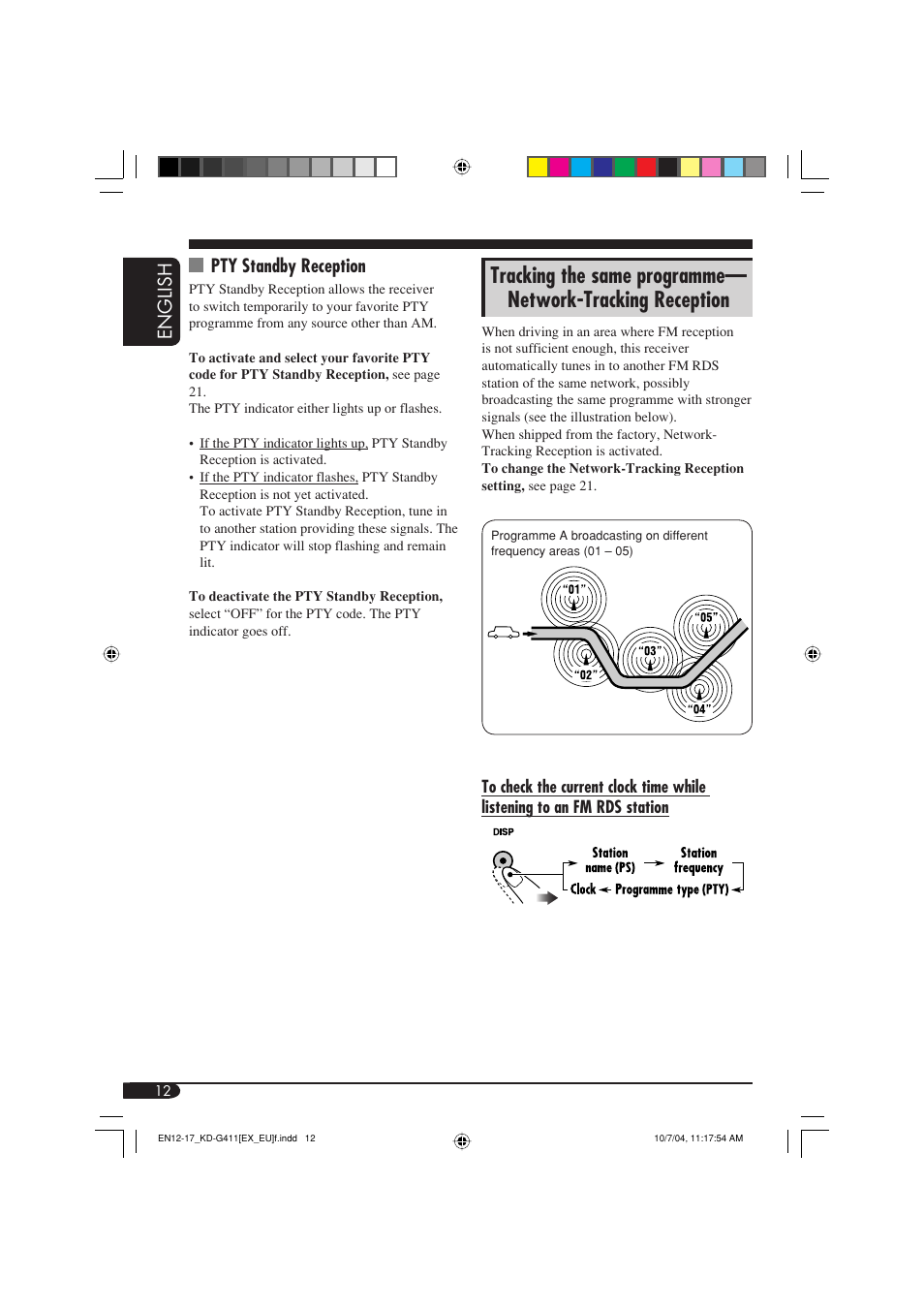 English, Pty standby reception | JVC KD-G411 User Manual | Page 12 / 86