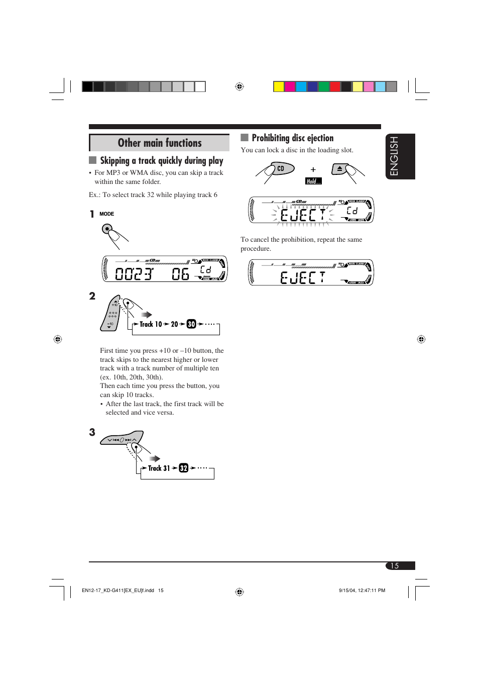 Other main functions | JVC KD-G411 User Manual | Page 15 / 86