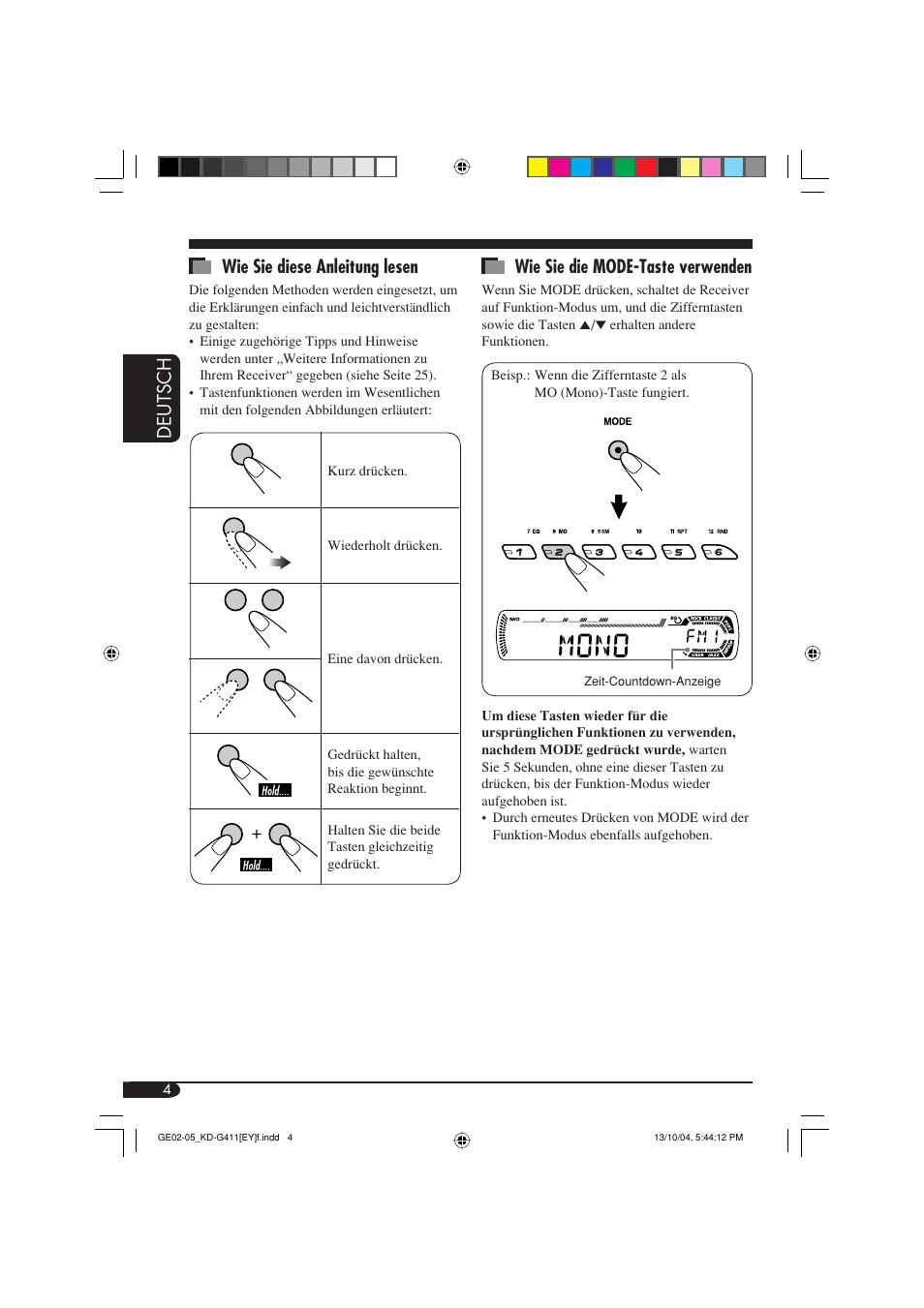 Deutsch wie sie diese anleitung lesen, Wie sie die mode-taste verwenden | JVC KD-G411 User Manual | Page 32 / 86