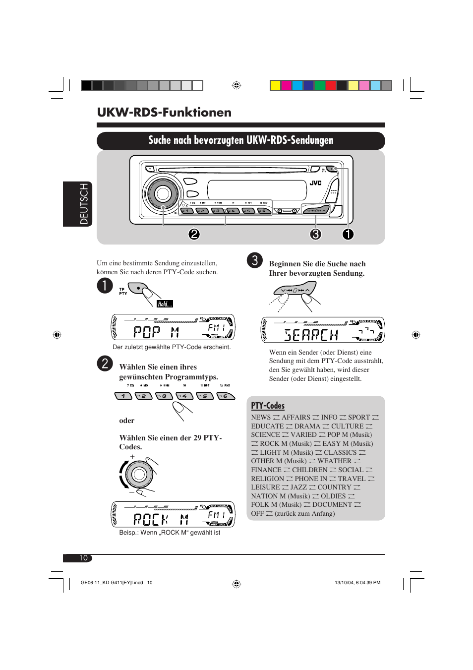 Ukw-rds-funktionen, Suche nach bevorzugten ukw-rds-sendungen | JVC KD-G411 User Manual | Page 38 / 86